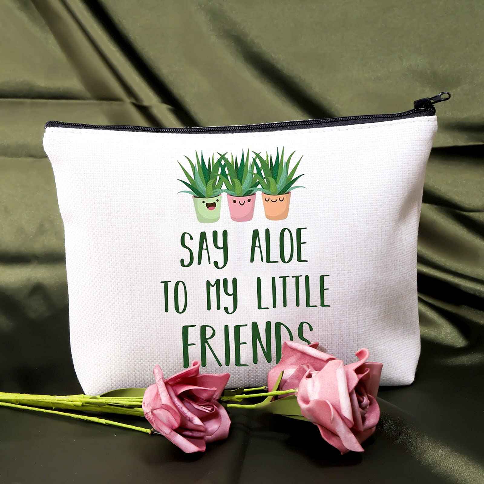 BDPWSS Plant Lover Makeup Bag For Gardener Plant Mom Succulent Planters Crazy Plant Lady Gifts Say Aloe To My Little Friends(Say aloe friends)