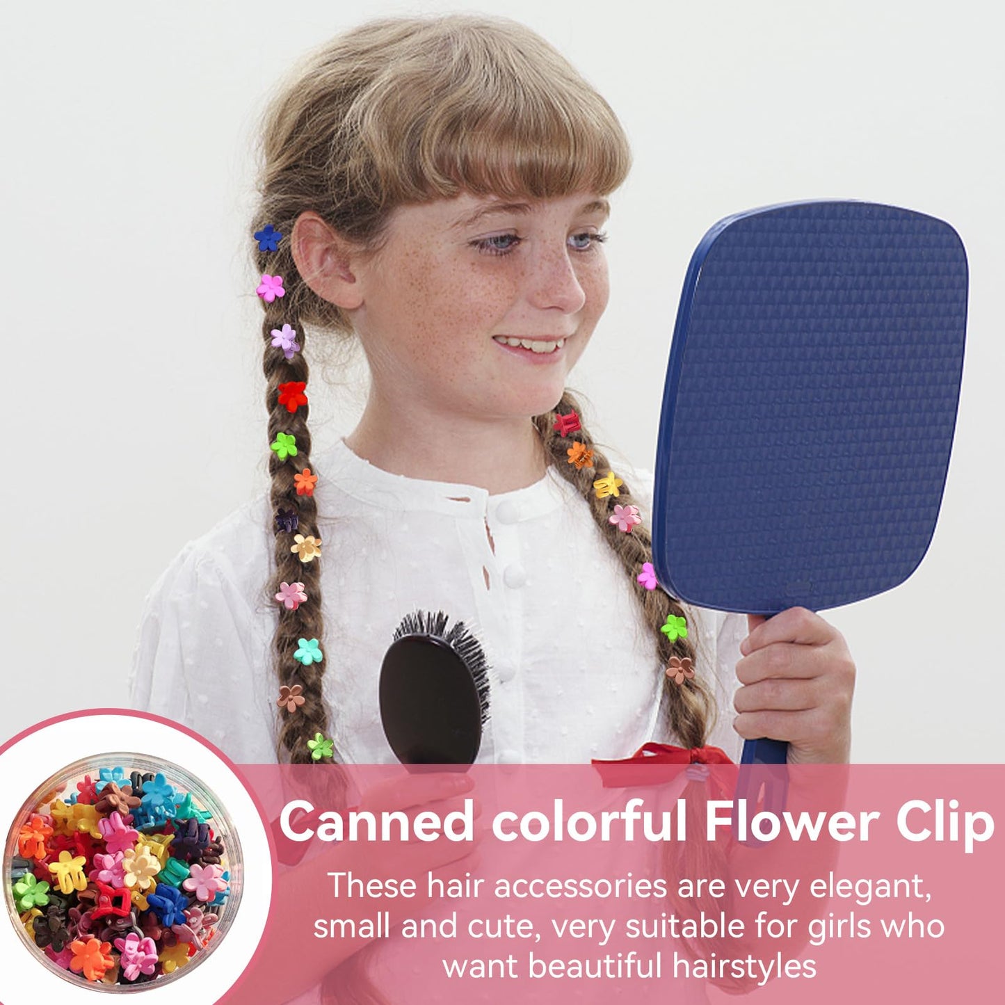 50pcs Mini Flower Claw Clip, Colorful Flower Cute Hair Clips Mini Claw Clips Bangs Clip Hair Styling Pin Hair Accessories with Can for Girls Women