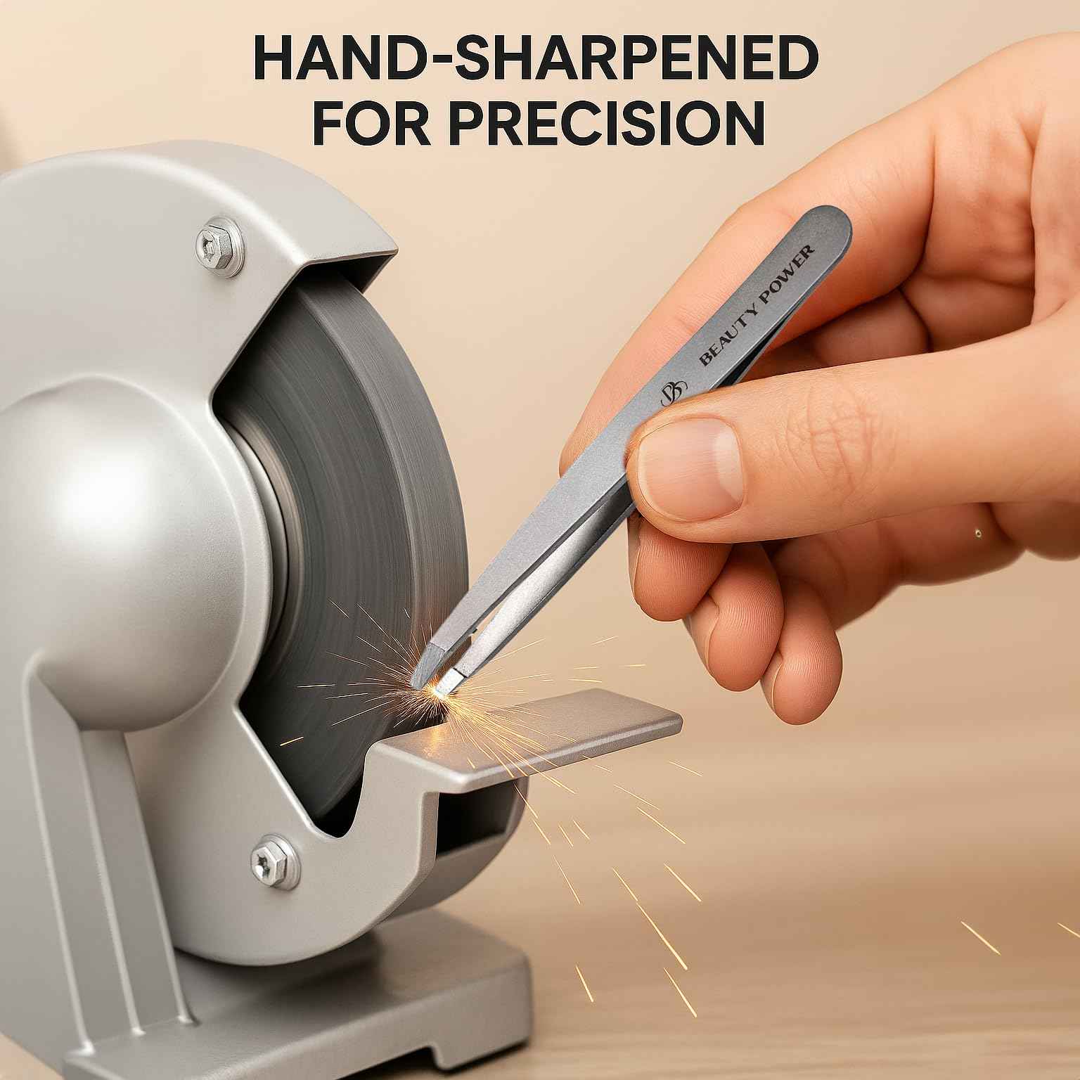 Beauty Power Ultra-Precision Professional Slant Tweezers for Women Facial Hair - German Stainless Steel, Lightweight Black Tweezers for Women & Men, Ideal for Eyebrow & Facial Grooming (Matte Gray)