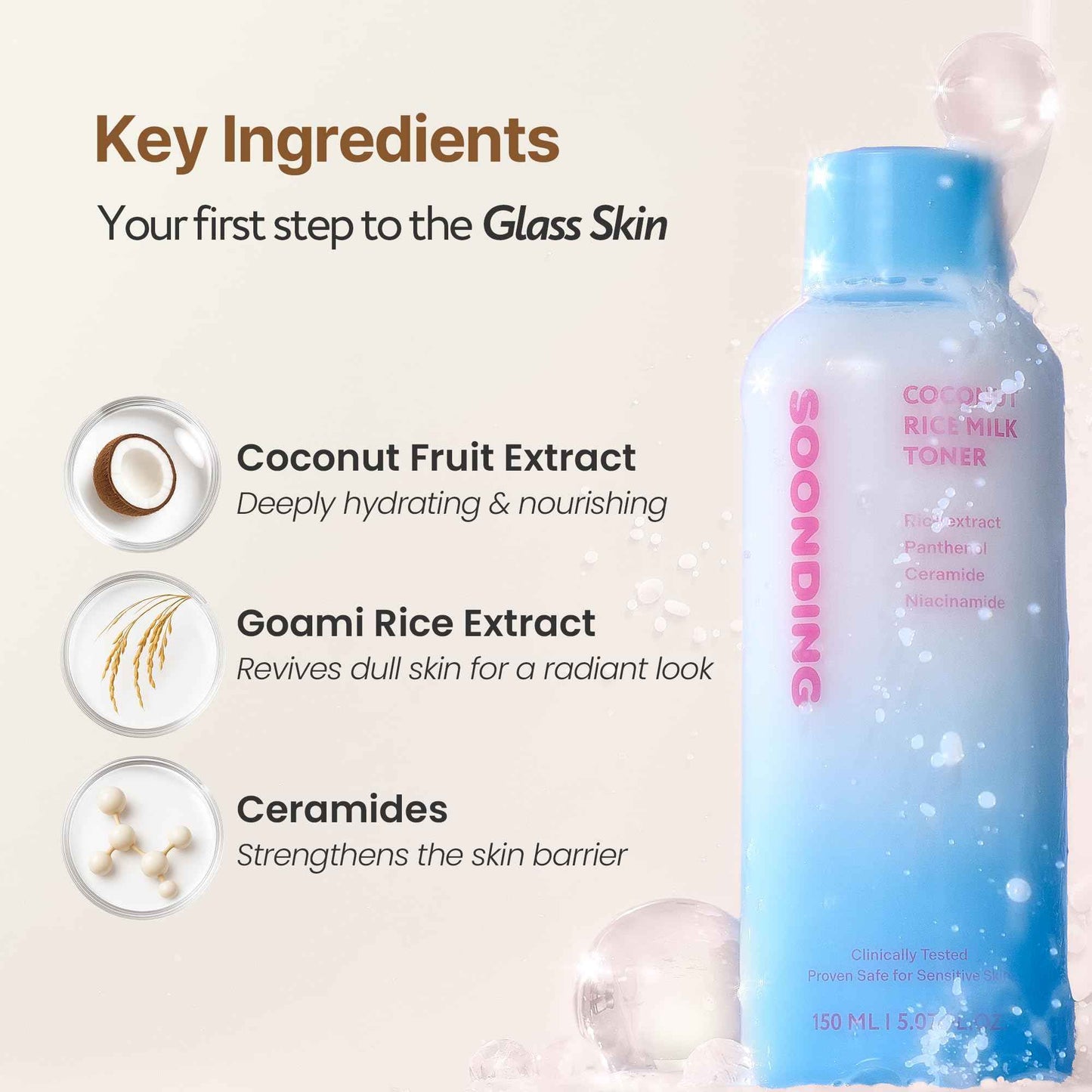 SOONDING Coconut Rice Milk Toner | Calming Hydration, Smooth Skin Texture and Strengthen Skin Barrier with Rice, Panthenol, Ceramide, AHA | Fragrance-Free, Korean Skin Care (150ml/ 5.07 fl oz)