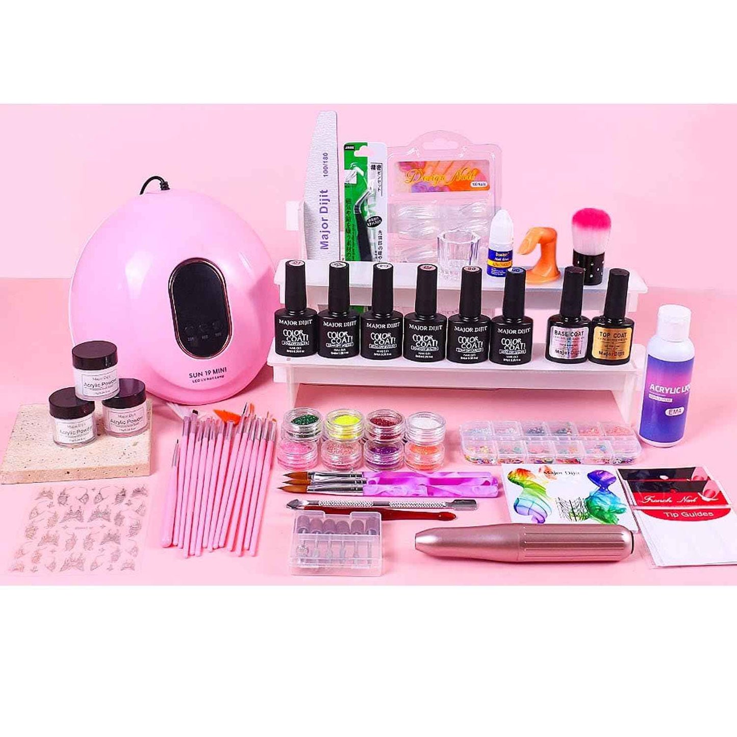 Nail Kit Acrylic Set -Acrylic Nail Kit for Beginners with Everything Gel Polish U V Light Acrylic Powders Decorations for Home Salon