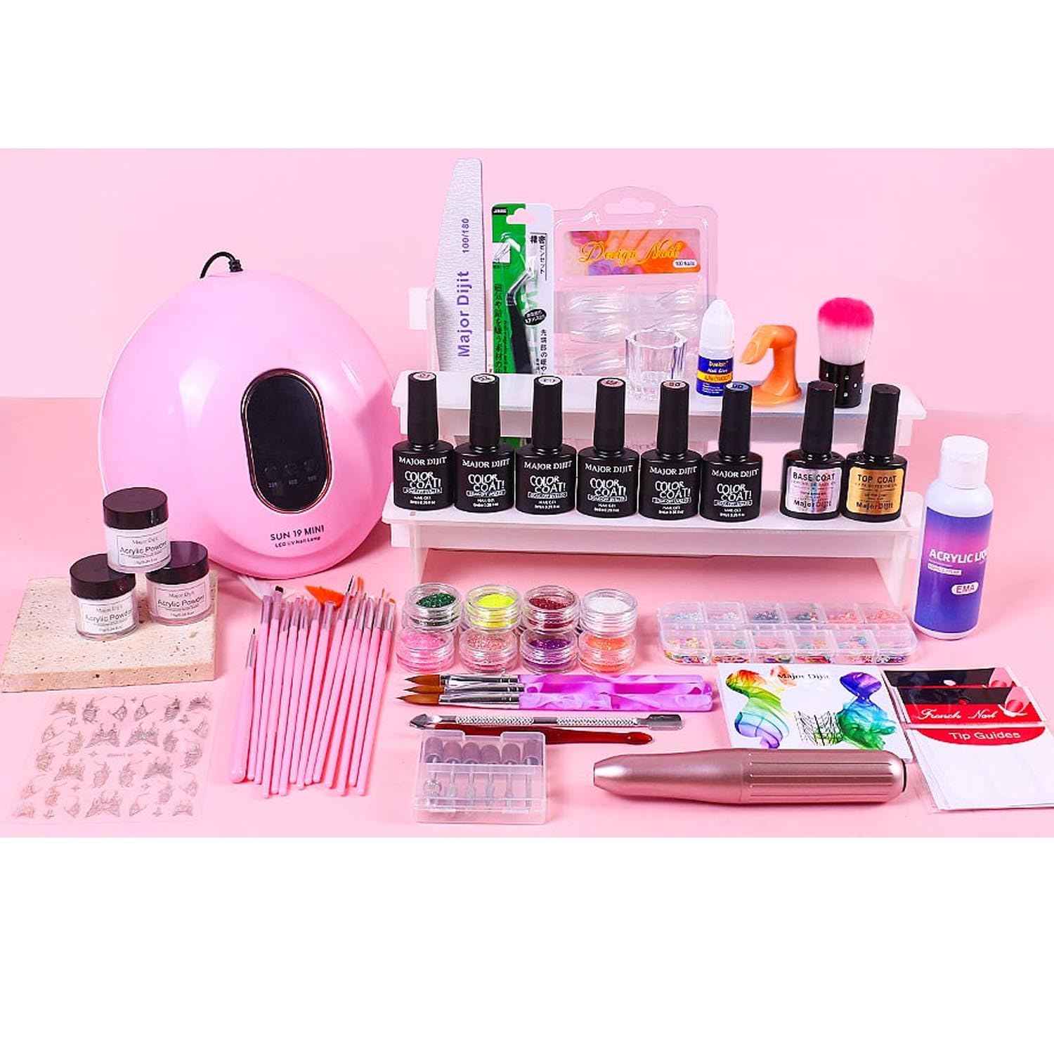 Nail Kit Acrylic Set -Acrylic Nail Kit for Beginners with Everything Gel Polish U V Light Acrylic Powders Decorations for Home Salon