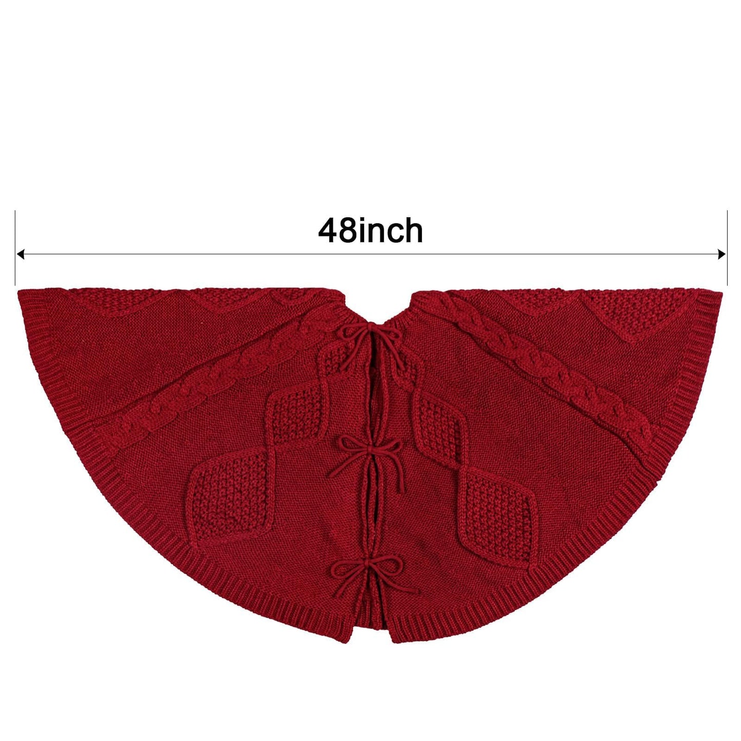 LimBridge Knitted Christmas Tree Skirt: 48 Inches Wine Red Tree Skirt, Diamond Braided Cable Knit Thick Rustic Christmas Tree Decorations, Farmhouse Christmas Decor Xmas Holiday Home Party Decorations