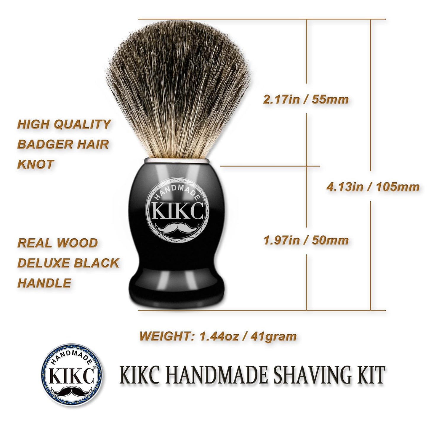 KIKC Hand Crafted Pure Badger Shaving Brush for Wet Shave, Soft Bristle, Wood Handle Black Color, Best Gift for Bearded Man