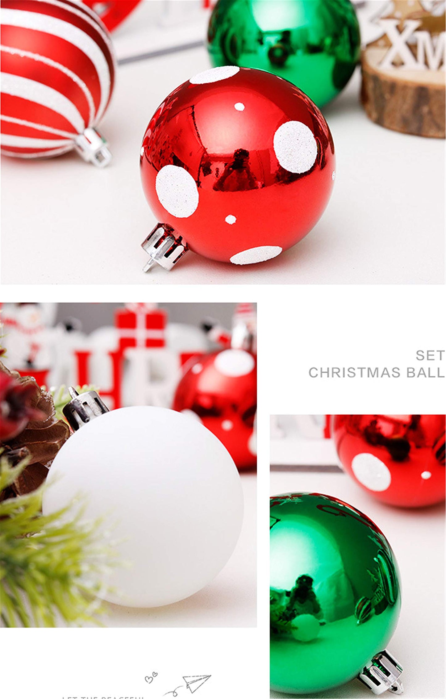 30PCS Christmas Balls Ornaments, Shatterproof Holiday Bulbs Festive Wedding Hanging Ornaments Christmas Tree Decoration (Red&Green)