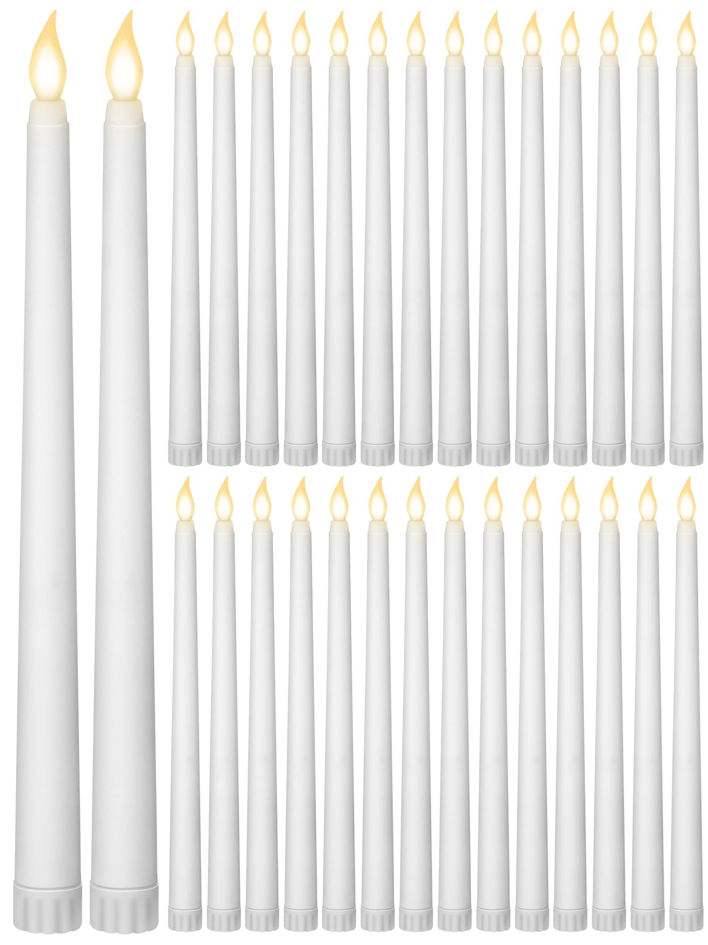 36 Pieces Flameless Taper Candles 11 Inch Flickering Candle Lights Faux LED Candles Battery Operated Candles Electric Fake Candles for Christmas Halloween Birthday Wedding Party Supplies (White)