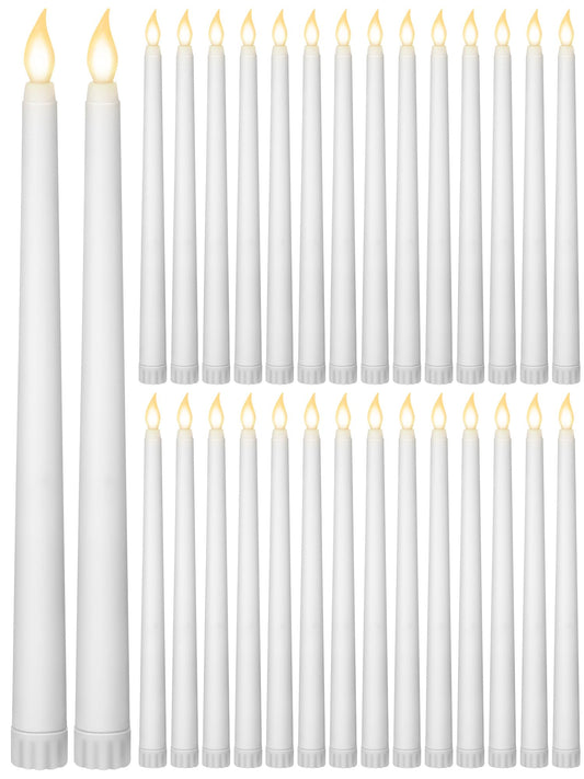 36 Pieces Flameless Taper Candles 11 Inch Flickering Candle Lights Faux LED Candles Battery Operated Candles Electric Fake Candles for Christmas Halloween Birthday Wedding Party Supplies (White)