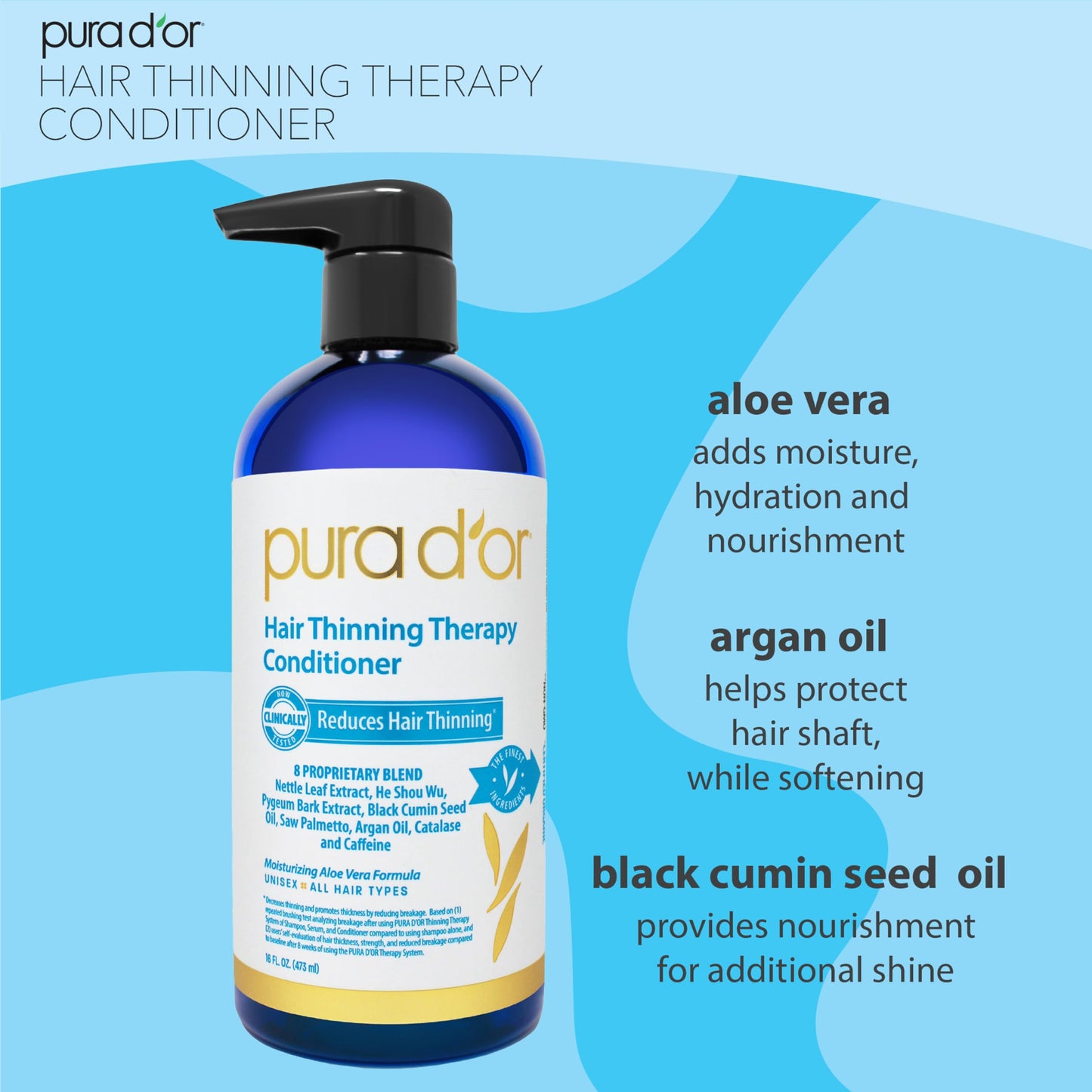 PURA D'OR Hair Thinning Therapy Biotin Shampoo and Conditioner Set, CLINICALLY TESTED Proven Results, DHT Blocker Hair Thickening Products For Women & Men, Natural Routine, Color Safe, 16oz x2