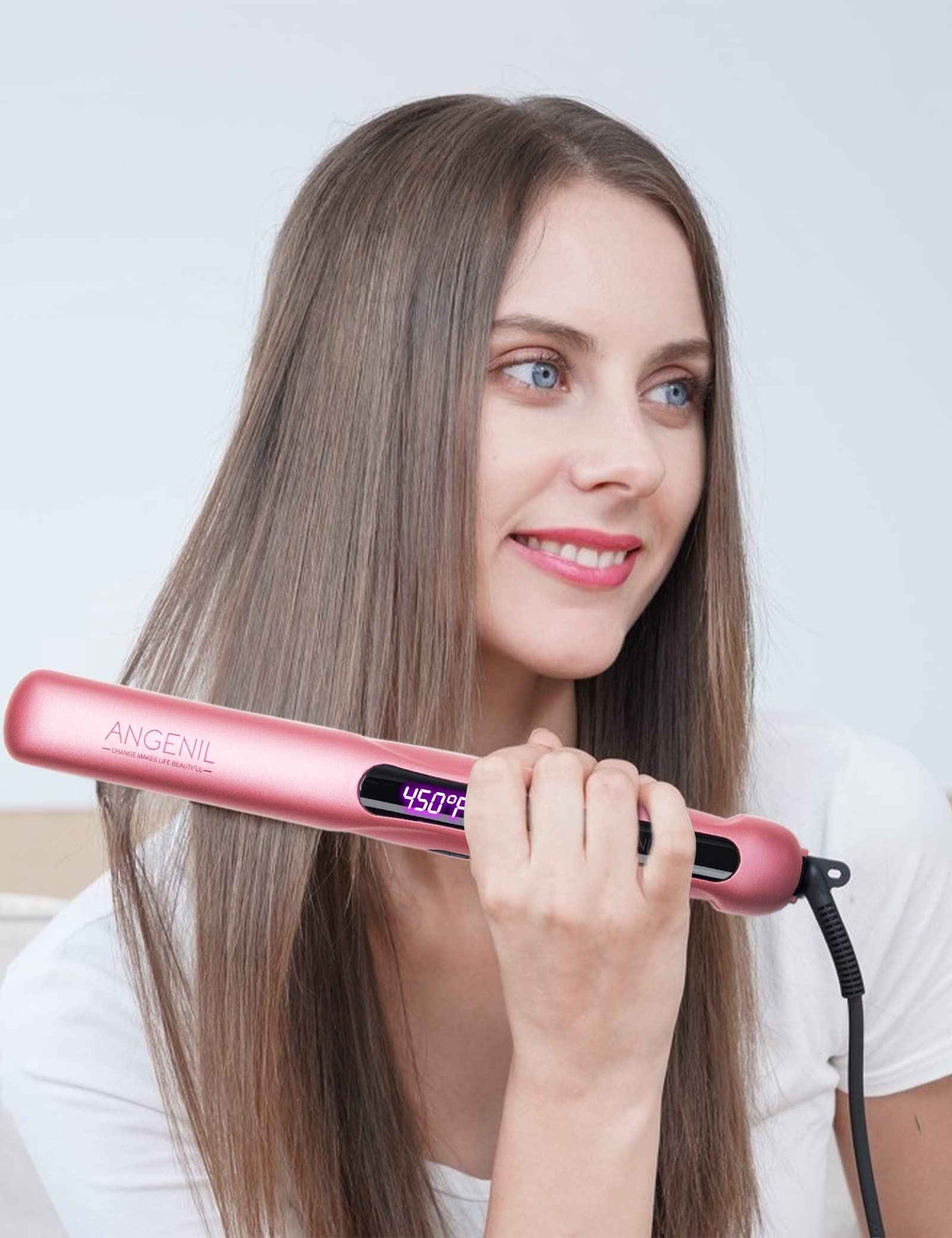 ANGENIL Ceramic Flat Iron Hair Straightener - 1inch Straightening and Curler 2 in 1,Professional Hair Iron Flat for Women Shinier&Smoother Hair,LCD Display,30s Fast Heating