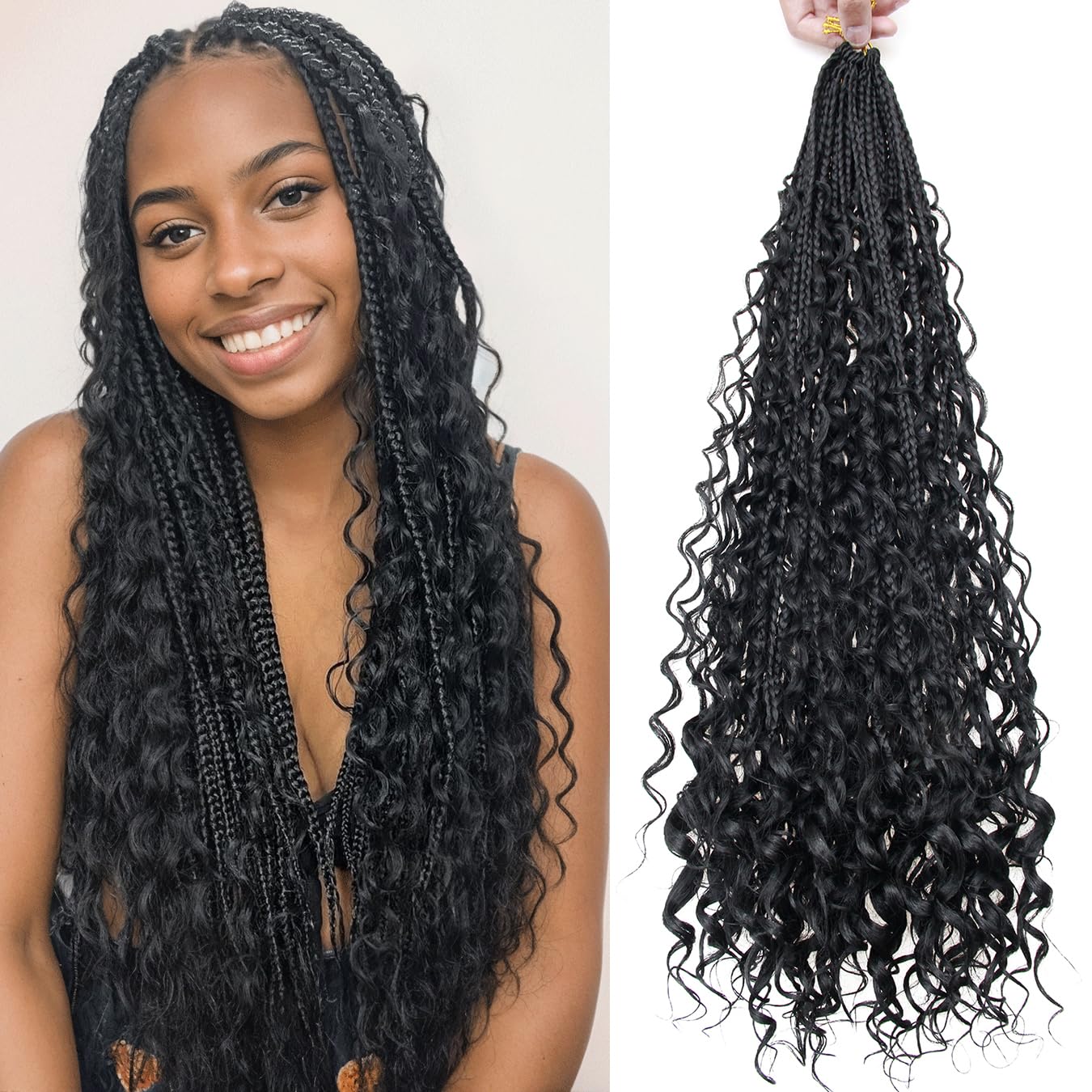 3 Packs Goddess Box Braids Crochet Hair With Curly Ends 24 Inches Boho Braids Crochet Hair for Black Women (1b, 24" - 3 Packs)