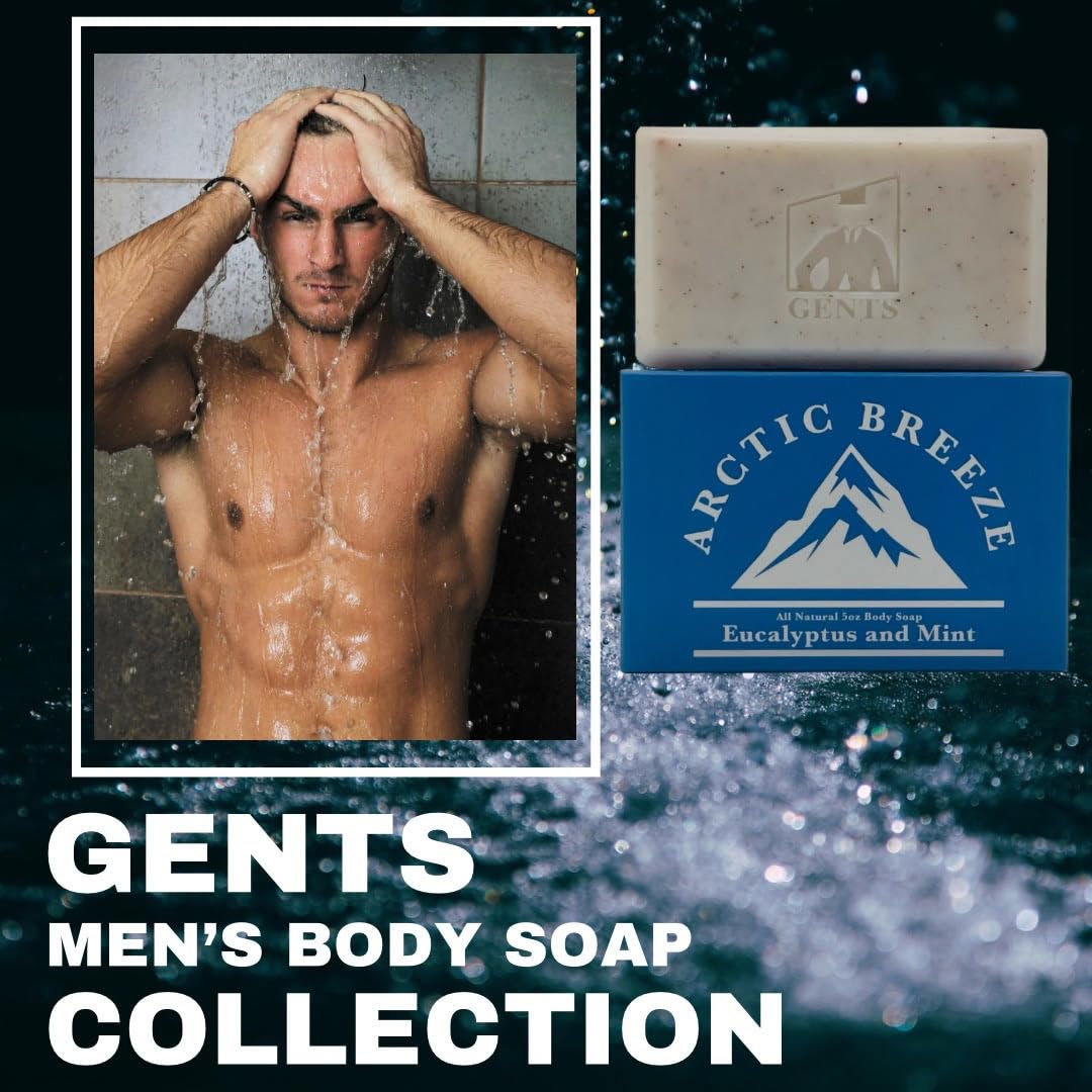 Gents Variety Men's Body Soaps - Moisturizing Bar Soap for Men, Smell Fresh and Clean, Washing Hands & Body, All Skin Types (Arctic Breeze and Sandalwood)