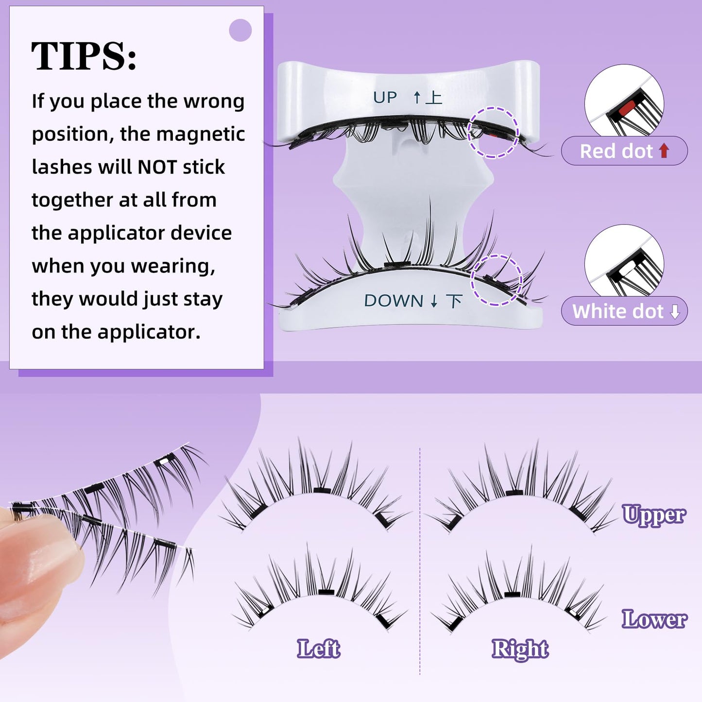 Magnetic Eyelashes with Applicator Magnetic Lashes Soft Magnetic Eyelashes without Eyeliner No Glue Needed Magnetic Eyelashes Natural Look 1 Pair Magnetic Lashes with Clamp, Lash Fixer Reusable (M02)