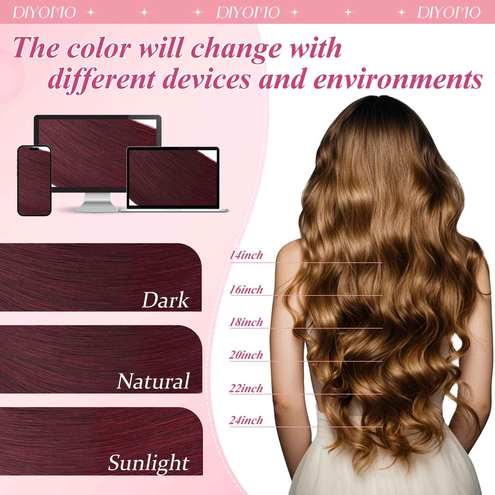 DIYOMO I Tip Hair Extensions Human Hair Wine Red Remy Itip Human Hair #99J Burgundy 20inch Pre Bonded Invisible I Tip Hair Extensions Straight Stick 50g/60s