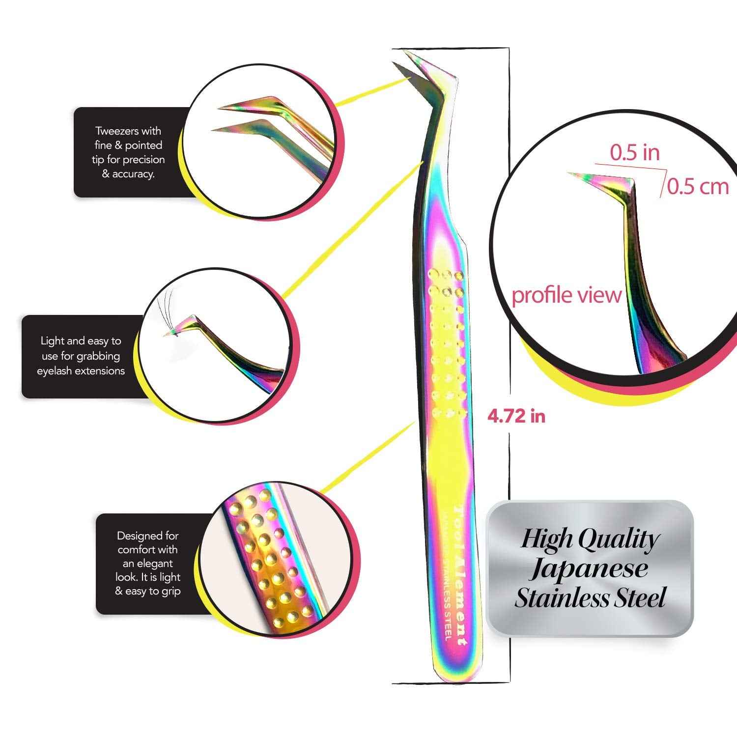 Tool Alement Japan Stainless Steel Plasma Coating 12cm Axe Tips Eyelash Tweezer R-JP11-4002