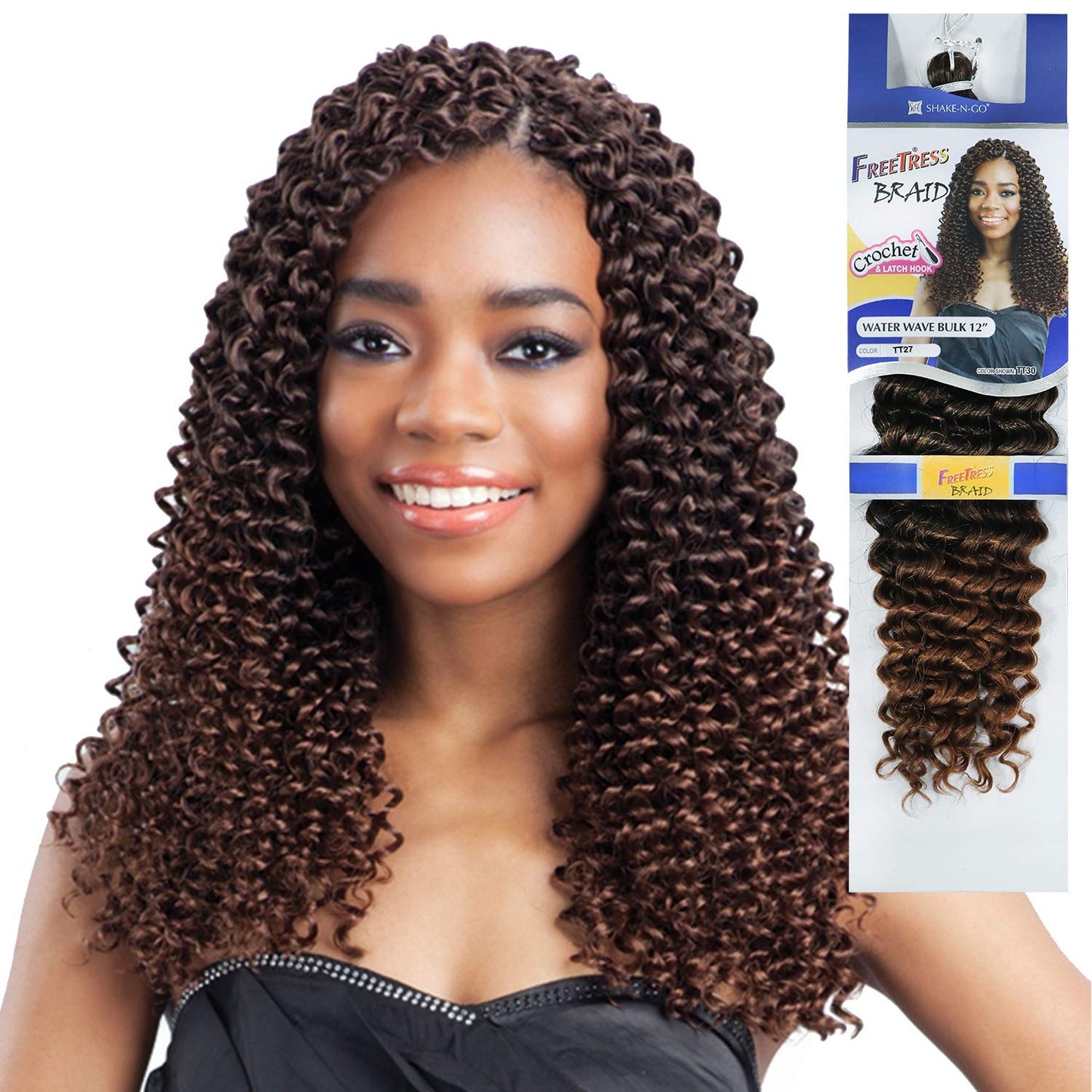 FreeTress Synthetic Hair Crochet Braids Water Wave Bulk 12" (6-Pack, 2)