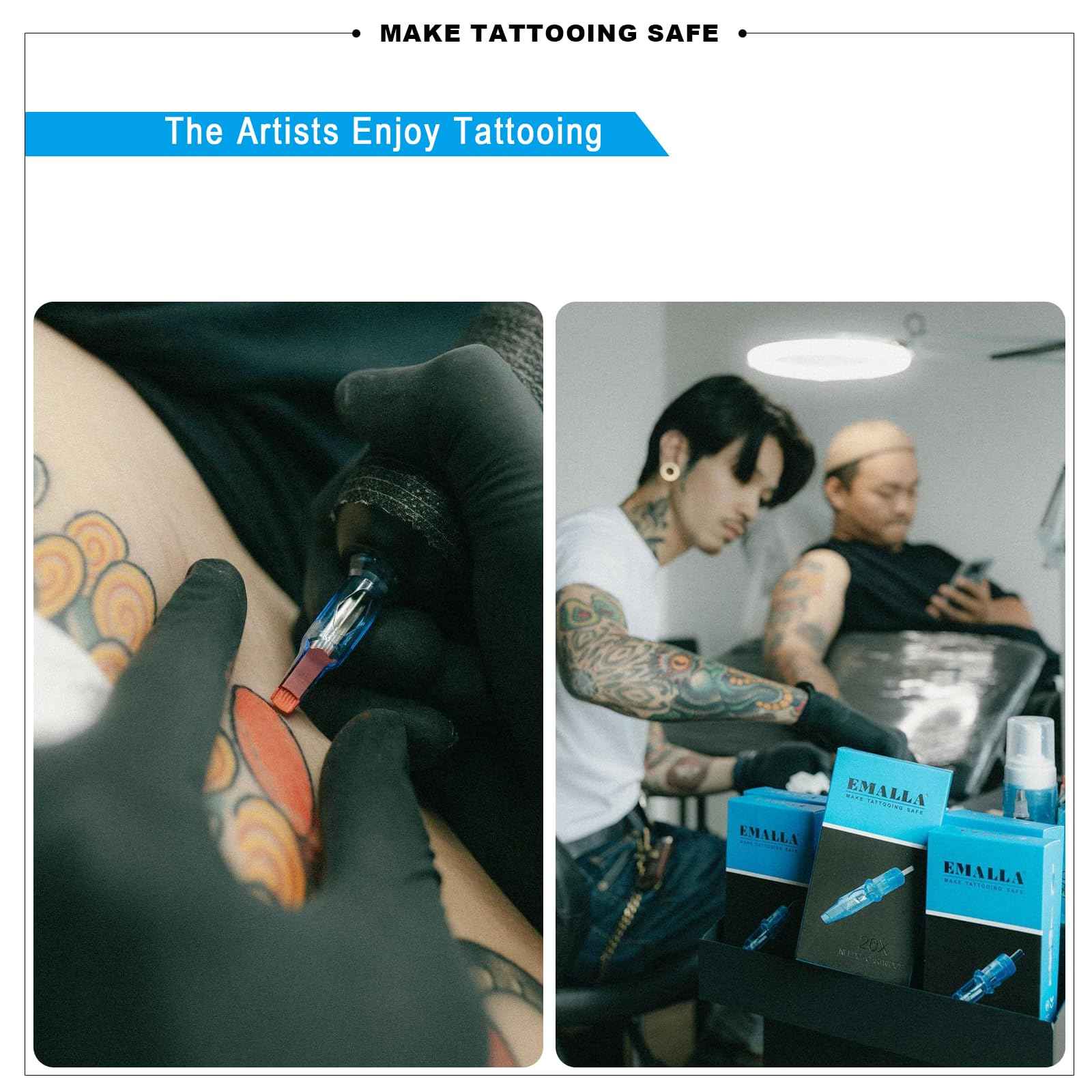 Emalla ELIOT Tattoo Cartridge Needles, 20Pcs Premium Tattoo Needles #10 Bugpin Curved Magnum Tattoo Cartridges 1023CML Tattoo Needles Diameter 0.30mm Long Taper 5.0mm for Machine Tattoo Supplies