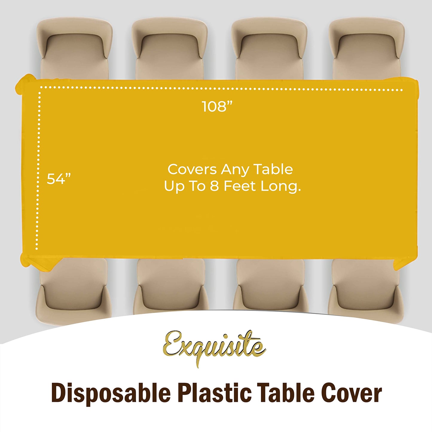 Exquisite 6-Pack Premium Plastic Tablecloth 54in. x 108in. Rectangle Plastic Table Cover - Yellow