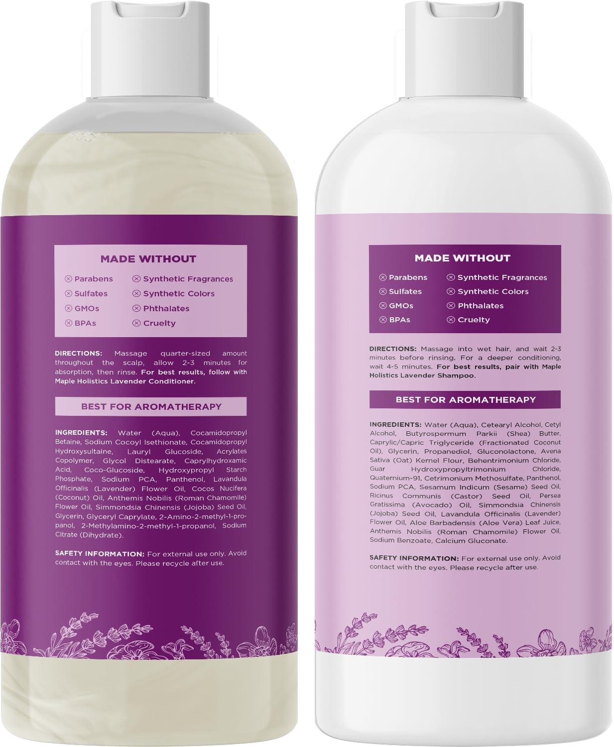 Aromatherapy Lavender Shampoo and Conditioner Set - Paraben and Sulfate Free Shampoo and Conditioner for Women with Chamomile Panthenol Jojoba Oil plus Cleansing and Calming Lavender Essential Oil