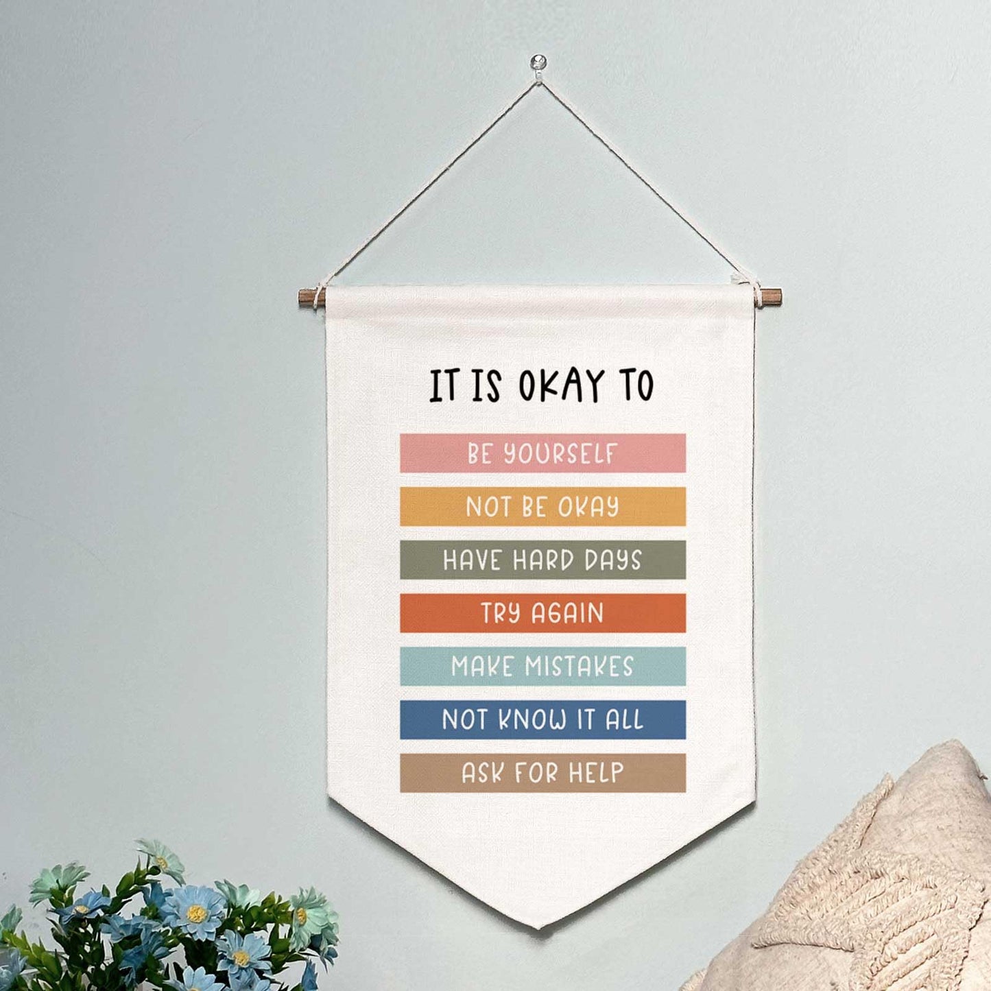 Classroom Wall Hanging Banner Poster Therapy Office Decor Calm Down Corner School Counselor Mental Health Growth Mindset Poster Anxiety Educational Wall Banner (It is Okay to Banner)