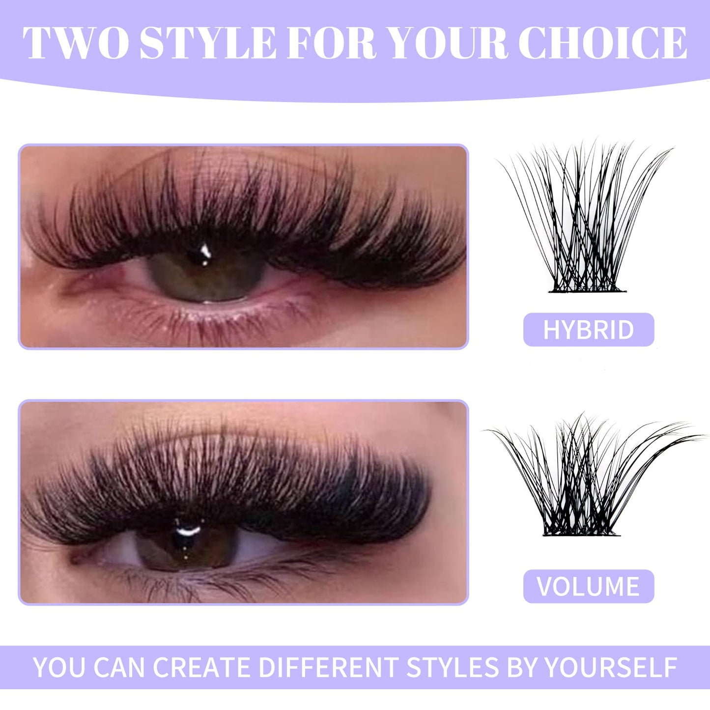 Individual Eyelashes Lash Clusters C/D Curl DIY Eyelashes Wide-stem Lash Clusters 12-16mm Thin Band Cluster Lashes Soft and Wispy Clusters Comfortable Lash Clusters（Hybrid/Volume-0.07C, 12-16mm Mixed）