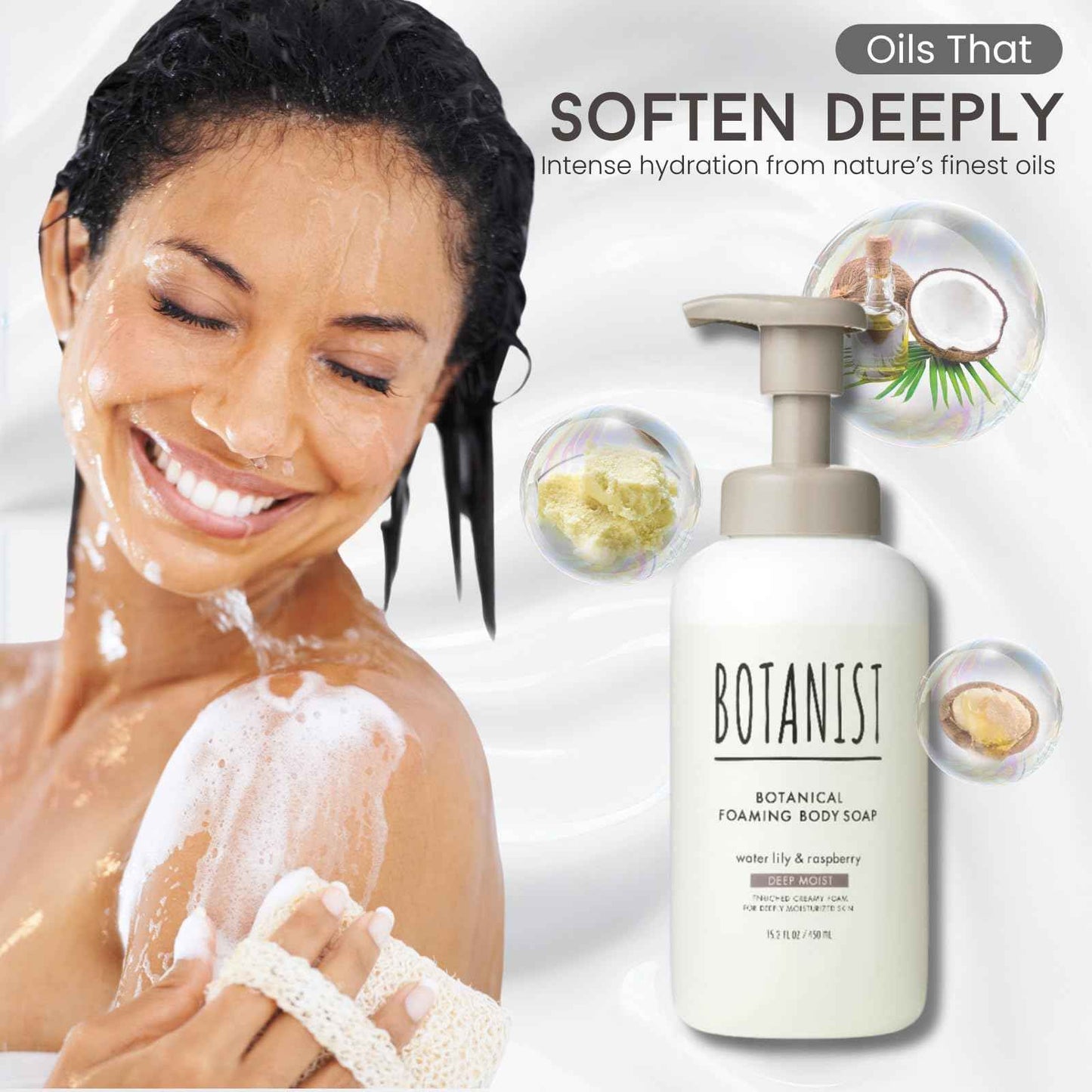 Botanist Shea Butter Body Wash Foaming for Women & Men, Moisturizing Liquid Soap for Sensitive & Dry Skin, Botanical Buttermilk™ from Japan, Sulfate & Paraben Free, Water Lily & Raspberry, 30.4 Fl Oz