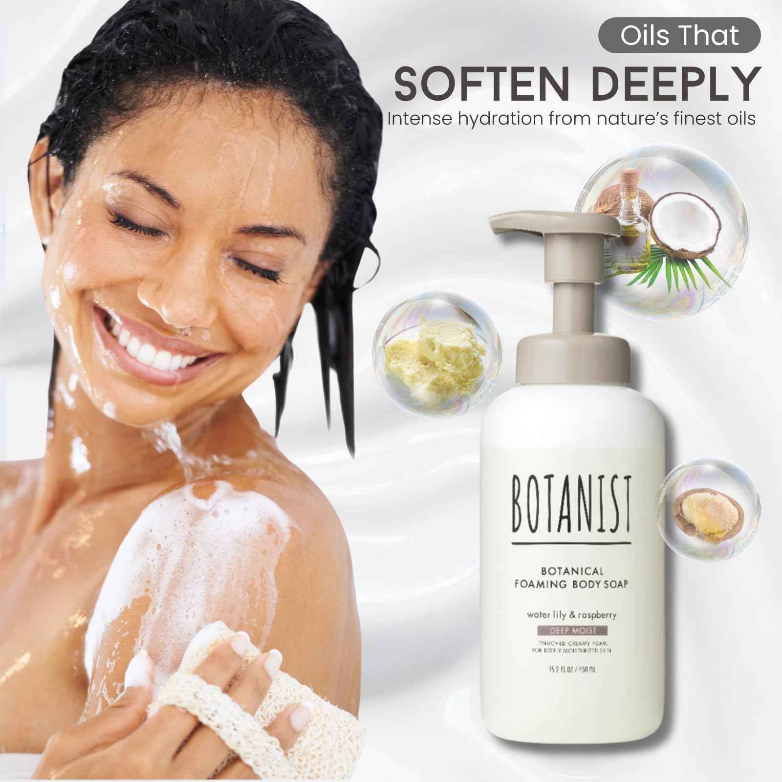 Botanist Shea Butter Body Wash Foaming for Women & Men, Moisturizing Liquid Soap for Sensitive & Dry Skin, Botanical Buttermilk™ from Japan, Sulfate & Paraben Free, Water Lily & Raspberry, 30.4 Fl Oz