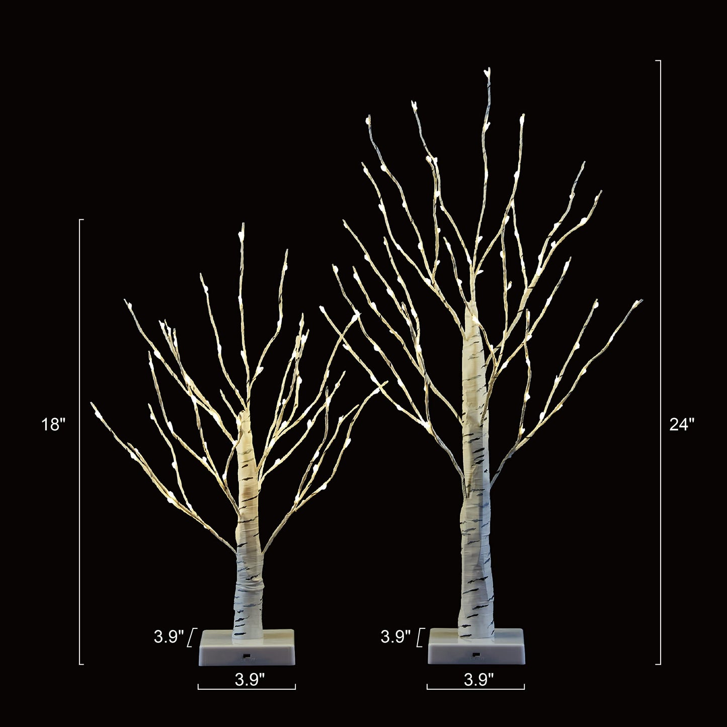 LIGHTSHARE 18IN+24IN Birch Tree Bonsai, 147 Mini LED Lights, Warm White, for Home,Set of 2, Festival, Party, and Easter Decoration Battery Powered