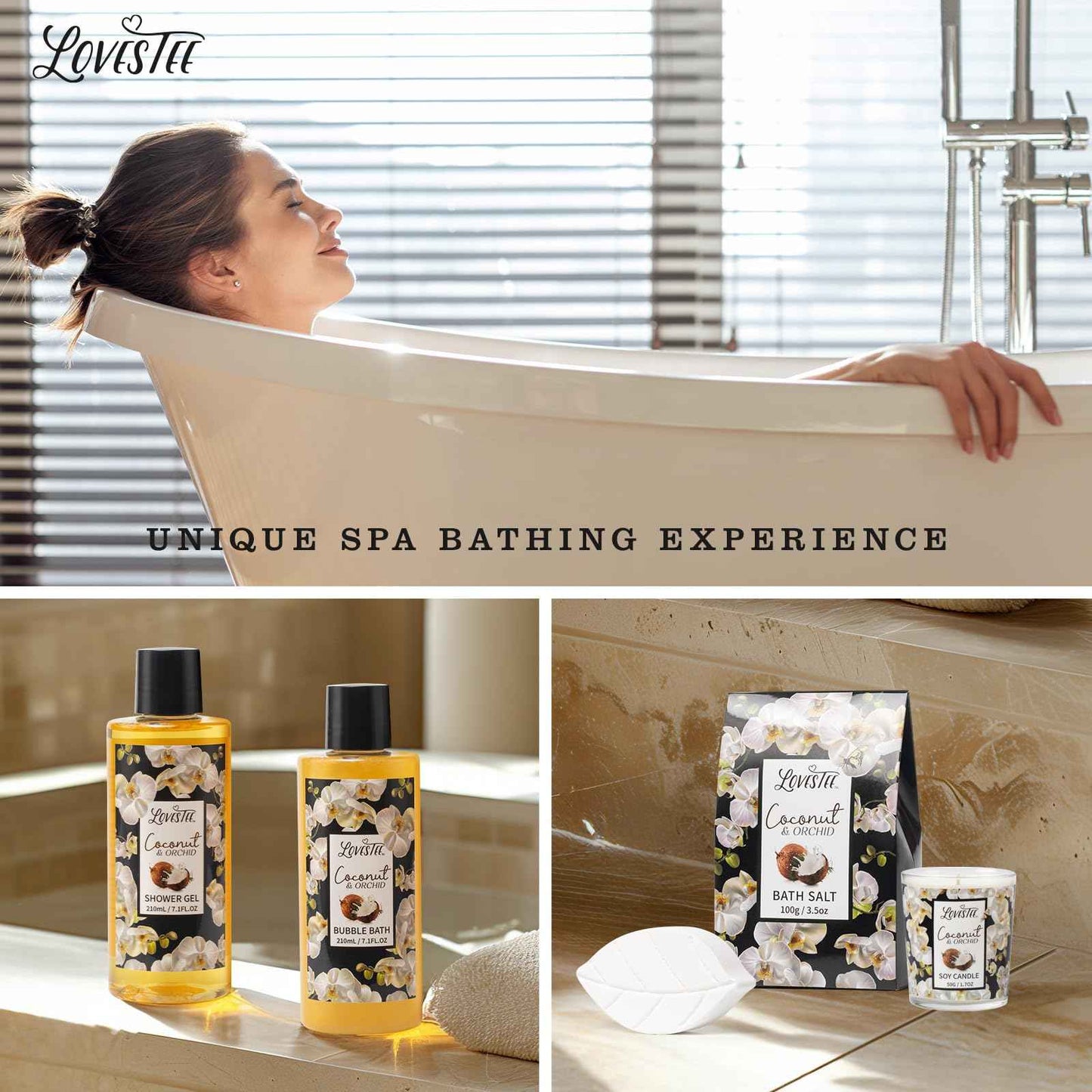 Mothers Day Gifts, Spa Baskets For Women, Bath And Body, Coconut & Orchid Bath & Body Set, Includes Shower Gel, Hand Cream, Body Lotion, Candle And More, Gifts For Women, Gift For Mom