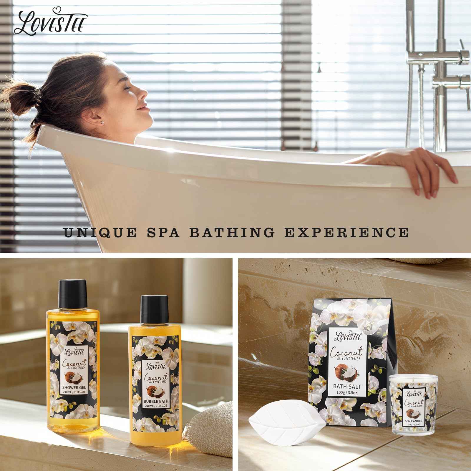 Mothers Day Gifts, Spa Baskets For Women, Bath And Body, Coconut & Orchid Bath & Body Set, Includes Shower Gel, Hand Cream, Body Lotion, Candle And More, Gifts For Women, Gift For Mom