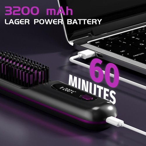 Numoya Go Brush Pro - 2025 Upgrade Portable Straightener Brush for Travel, Cordless Hair Straightener Comb for Women, Pink