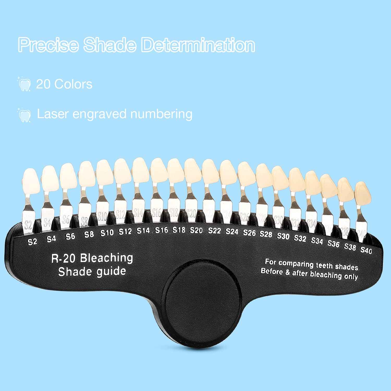 faruijie Teeth Whitening Shade Guide - Tooth Bleaching Shade Chart 3D R-20 Professional Dental Color Comparing Tracking with Case & Mirror 20 Colors