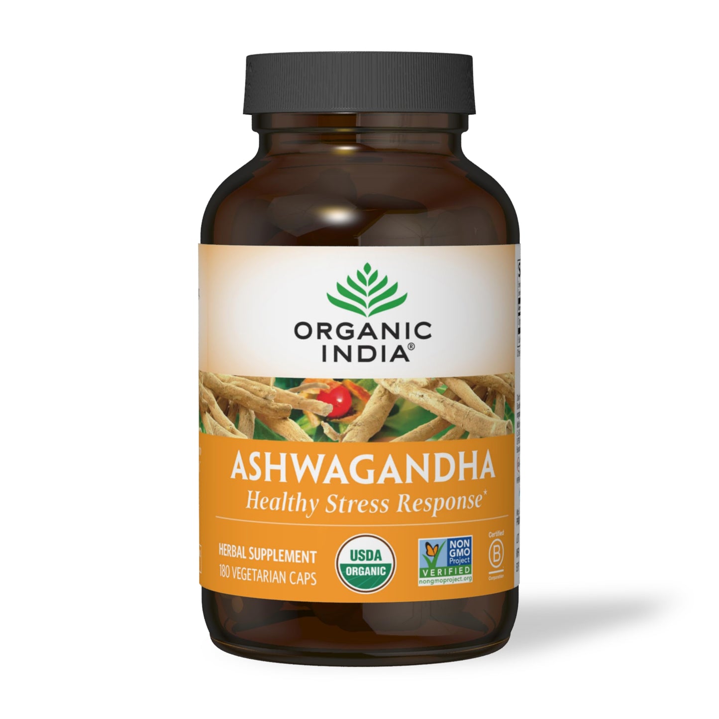 ORGANIC INDIA Ashwagandha Capsules - Organic Ashwagandha Supplement - Vegan Ashwagandha Root, Gluten-Free, Kosher, Non-GMO, Supports Stress Relief, Energy, and Sleep - 180 Capsules