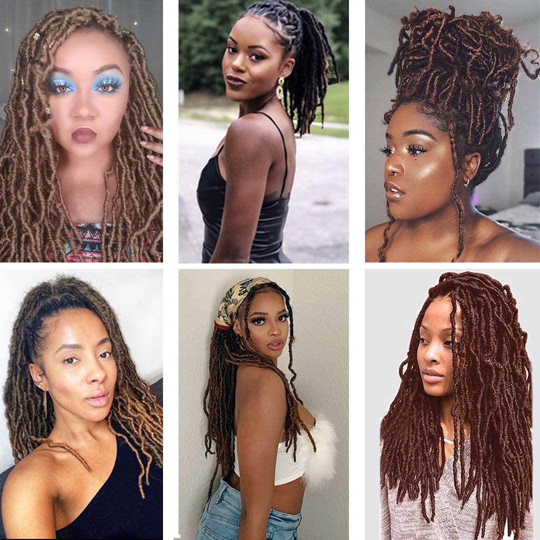 Xtrend 2 Packs New Faux Locks Crochet Braids Hair 24 Inch Most Natural Soft Locks Crochet Hair Extend Synthetic Braiding Hair 18 Strands Hair Extensions For Women 1B3027#