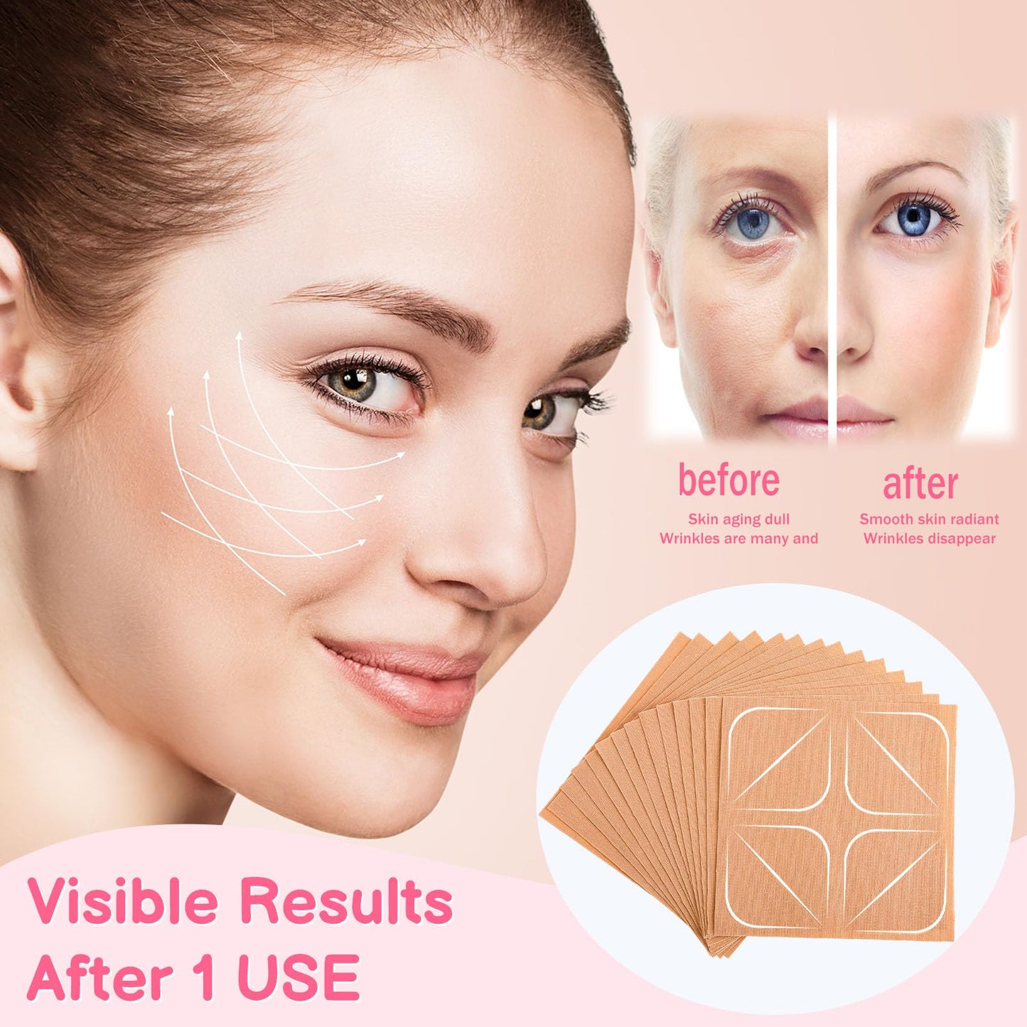 XLSXEXCL 240 Pcs Forehead Wrinkle Patches, Facial Patches Forehead Patches Face Lift Tape Face Tape for Forehead, Eyes 11 Lines, Crow’S Feet, Laugh Lines Forehead & Between Eyes