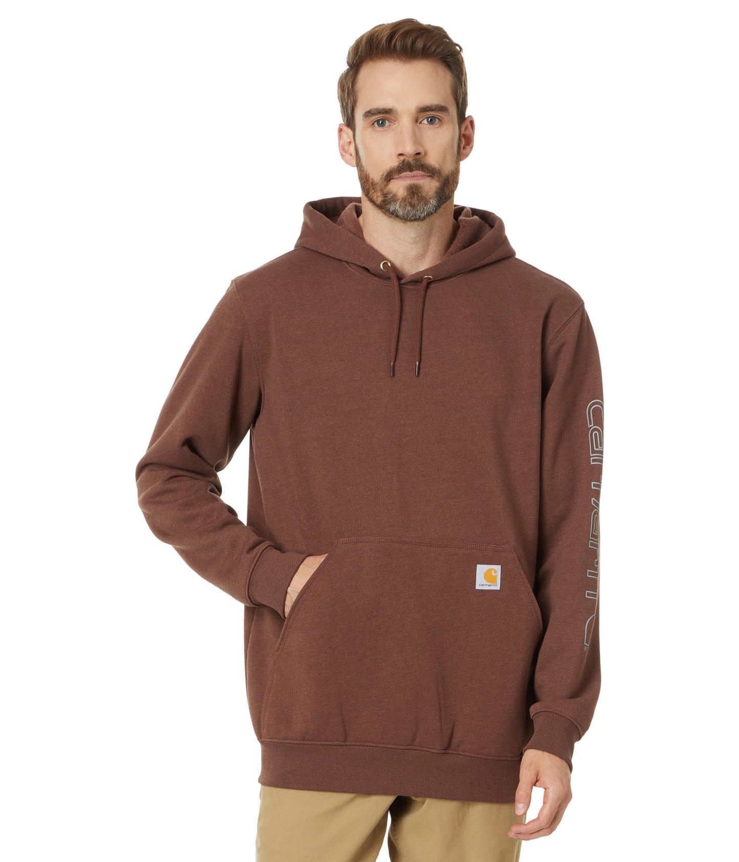 Carhartt Men's Loose Fit Midweight Logo Sleeve Graphic Sweatshirt, Mocha Heather