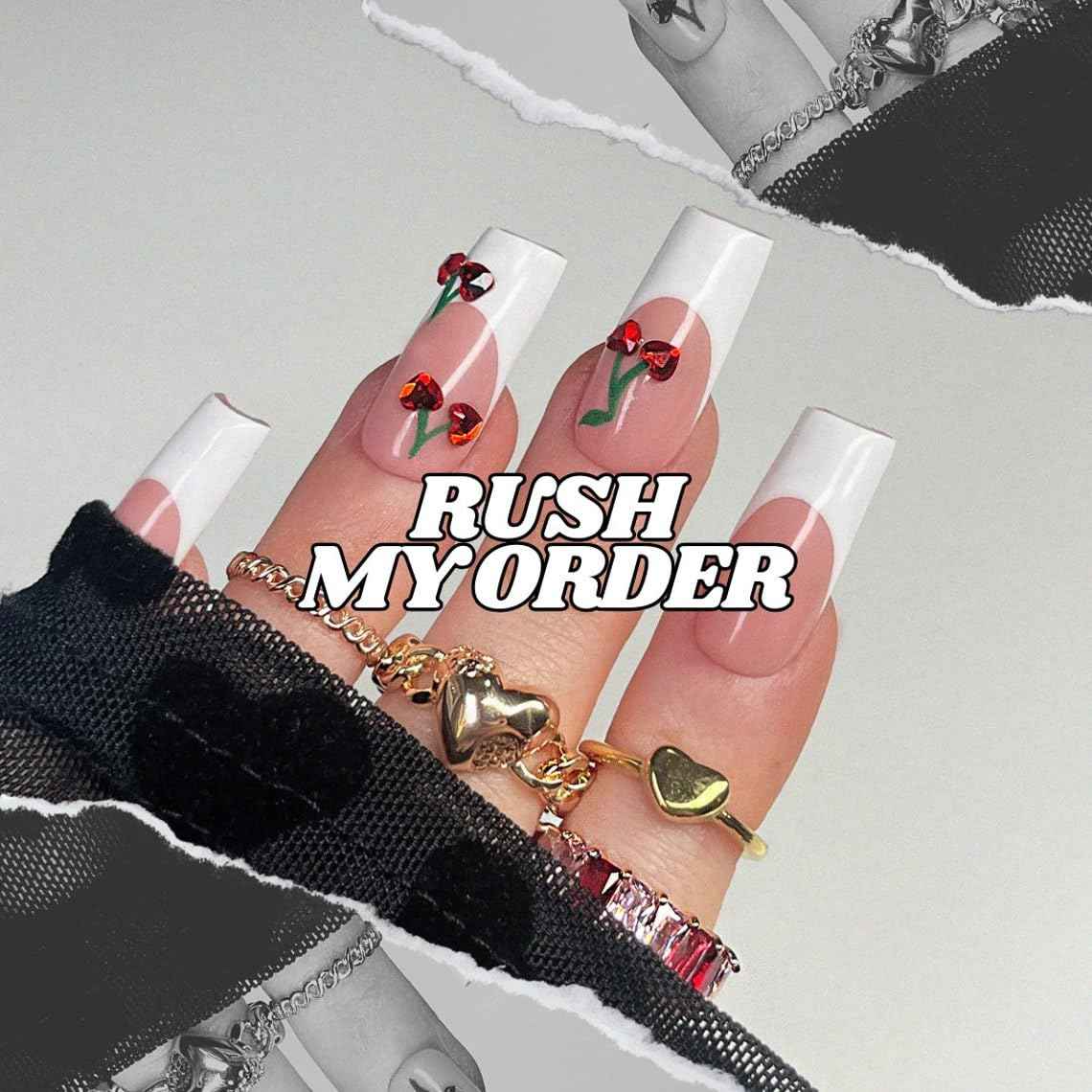 Pretty Diva Nail Art Stickers Crystal Cherry Art Nail Sticker Decals, 5D Cherries Nails Rhinestones Charms Fruit Self-Adhesive DIY Design French Tip Nail Decals