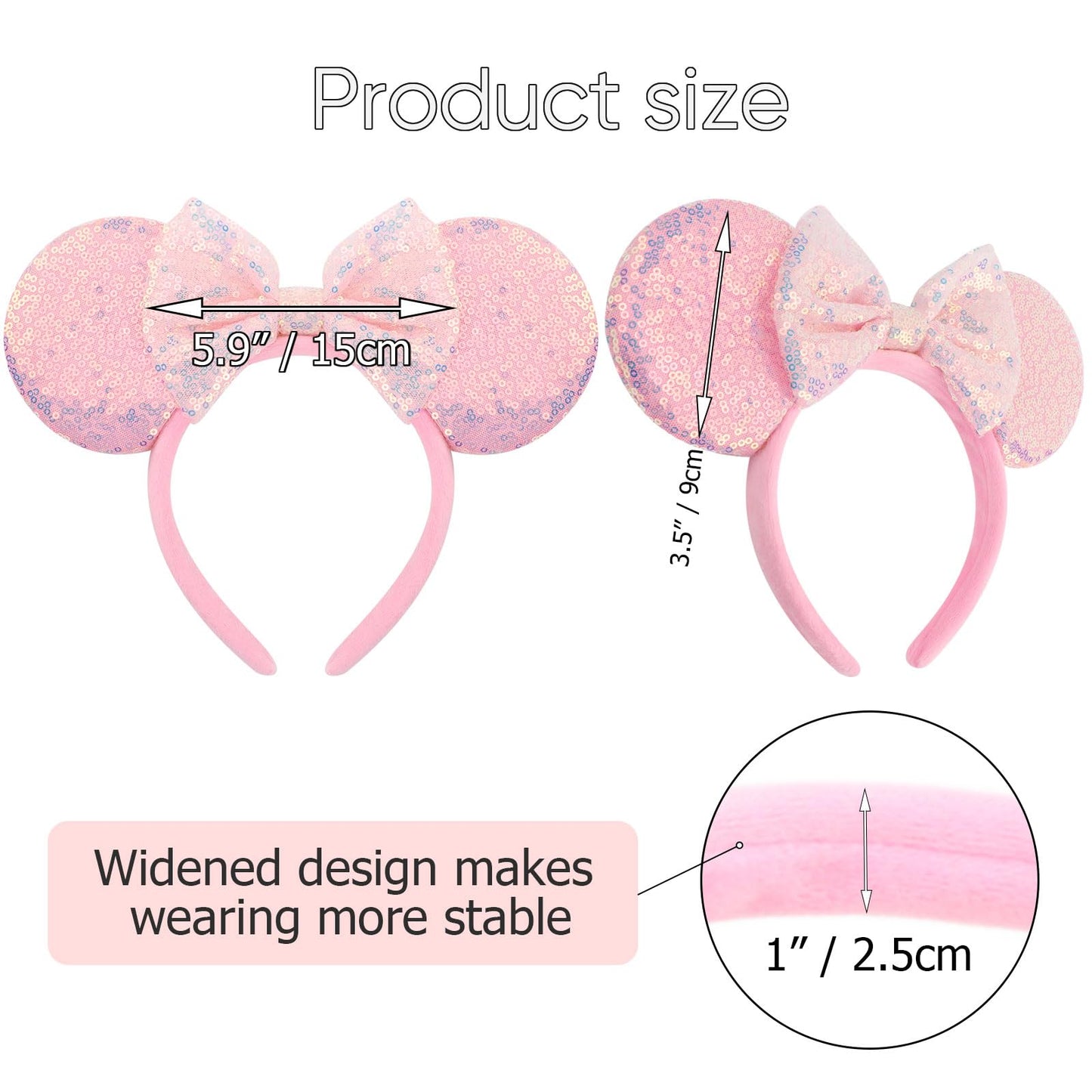 AQOKKA 2 Pcs Mouse Ears Headbands with Bow for Birthday Party, Hair Hoop Party Decoration Cosplay Costume Hair Accessories for Women & Girl