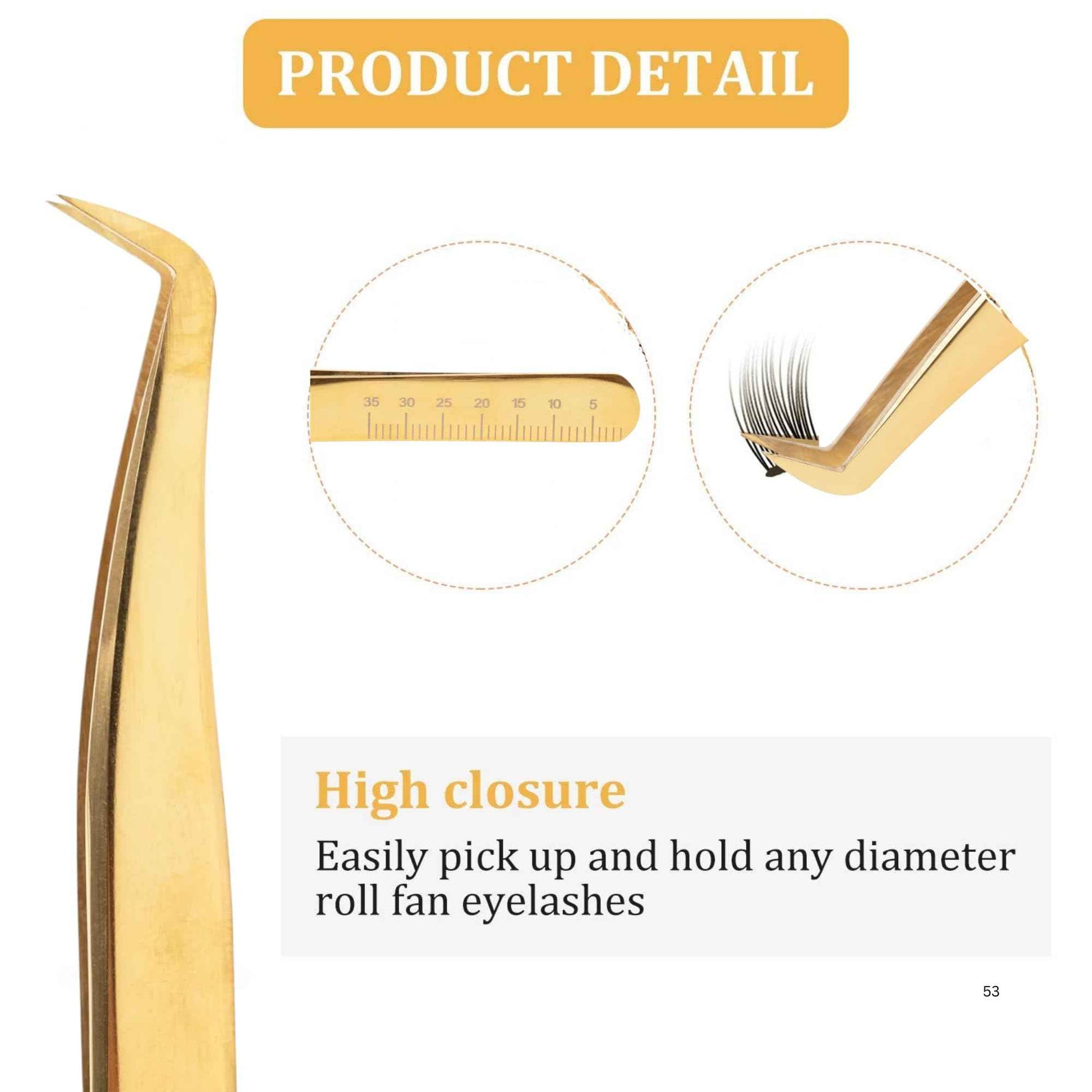 Bae XL Volume Boot Tweezer by SoCal Beauty - Professional Lash Extension Tool for Mega Volume Fans, Extra-Long Gold Tweezers with MM Measurement - Lash Artist Essential