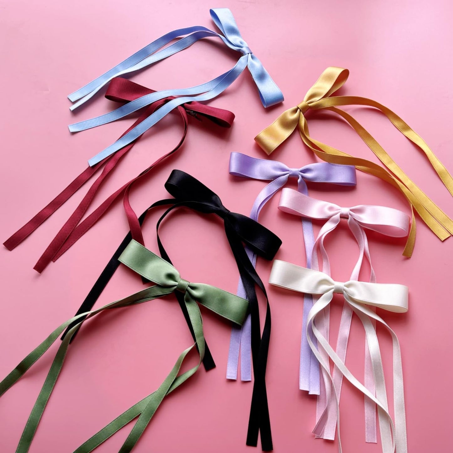 NATASIS Long Bow Clips for Women,Tassel Ribbon Bowknot Barrettes Hair Clips With Long Tail,4pcs Cute Girl Hair Accessories