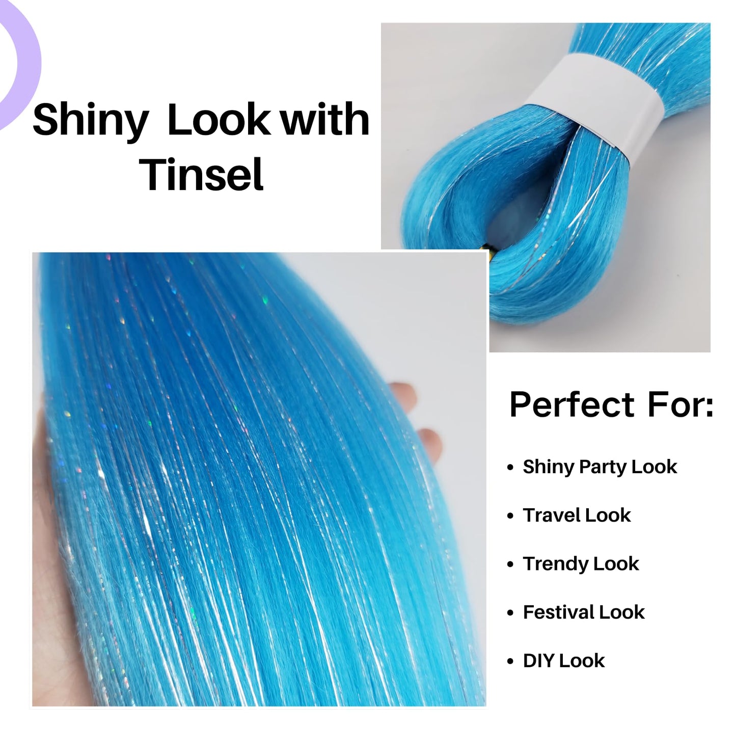 Gozill Blue Braiding Hair Pre Stretched Tinsel Braiding Hair 30 Inch Colorful Synthetic Fake Hair for Braiding