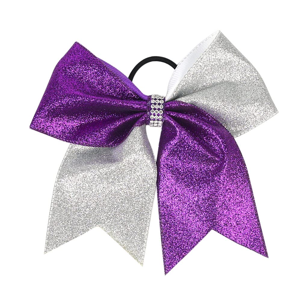 Girls Cheer Bow Ponytail Holder Big Hair Bow Tie with Glitter Sequins Bowknot JB80 (2 Pcs-Set B2)