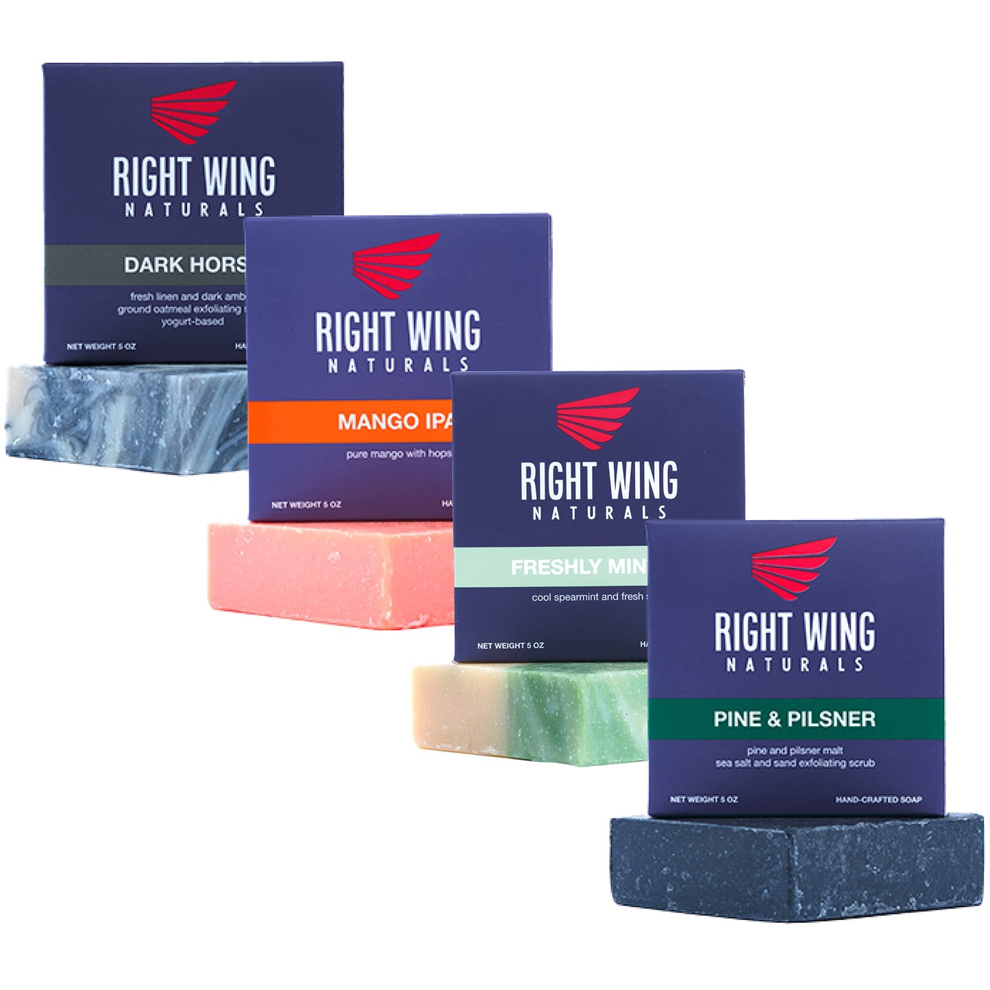 Right Wing Naturals Bar Soap Gift Set for Men | Handcrafted Cold-Pressed Soap | Handmade Organic Soap for Men | Most Popular Flavors | Natural Scented Men’s Bar Soap| Pack of 4 Bars