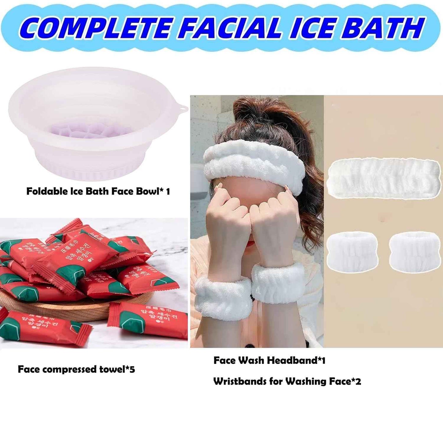 Portable Ice Bath Bowl for Face - Collapsible Silicone Bowl with Built-In Ice Tray for Acne Relief for Home, Travel & Parties (Purple)