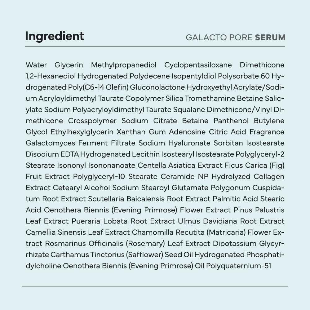 SAM'U Galacto Pore Serum – Pore Minimizing Facial Serum with Galactomyces For Glass Skin – Korean Skin Care, Tightening & Hydrating with AHA, PHA, BHA, Suitable for Acne-Prone Skin – 1.4 Fl. Oz