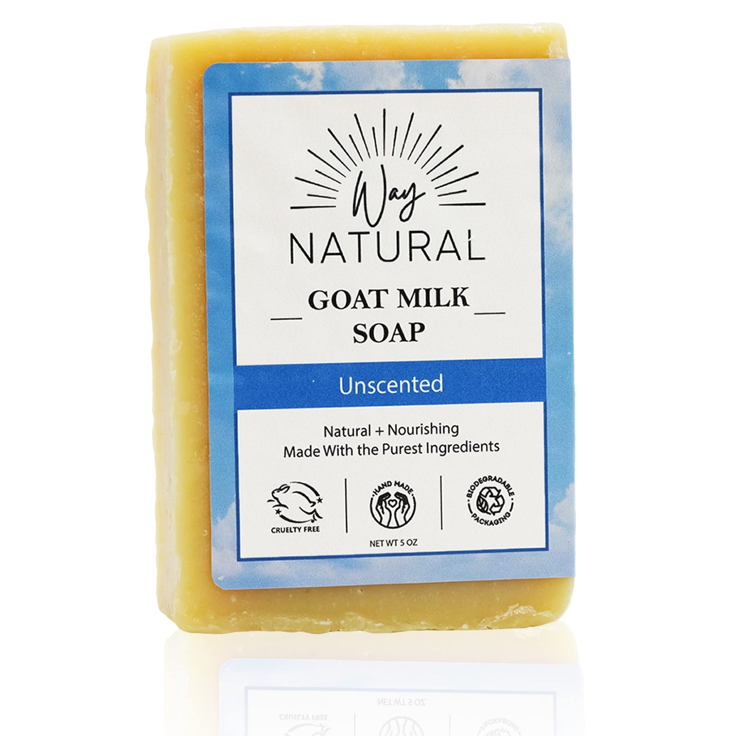 Way Natural Goat Milk Soap Bar, Unscented (1 Hand/Body Soap Bars) - Gentle, No Dyes, Real Goat Milk Bar Soap for Men & Women - Natural Unscented Soap Bar, Organic Goat Soap (Large, 5oz)