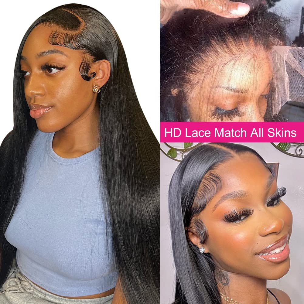 mengkai 30 Inch Straight Lace Front Wigs Human Hair Pre Plucked Bleached Knots 13x4 HD Lace Front Wigs Human Hair 180% Density Lace Frontal Wigs Human Hair with Baby Hair Hairline Glueless Wigs