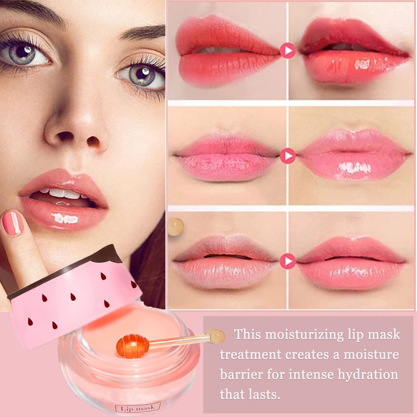 Strawberry Lip Sleeping Mask,Plumping Lip Hydrating Bee Lip Balm Honey Pot Propolis Moisturizing Lip Balm With Stick,Lip Exfoliating Bee Lip Balm Sleeping Lip Mask