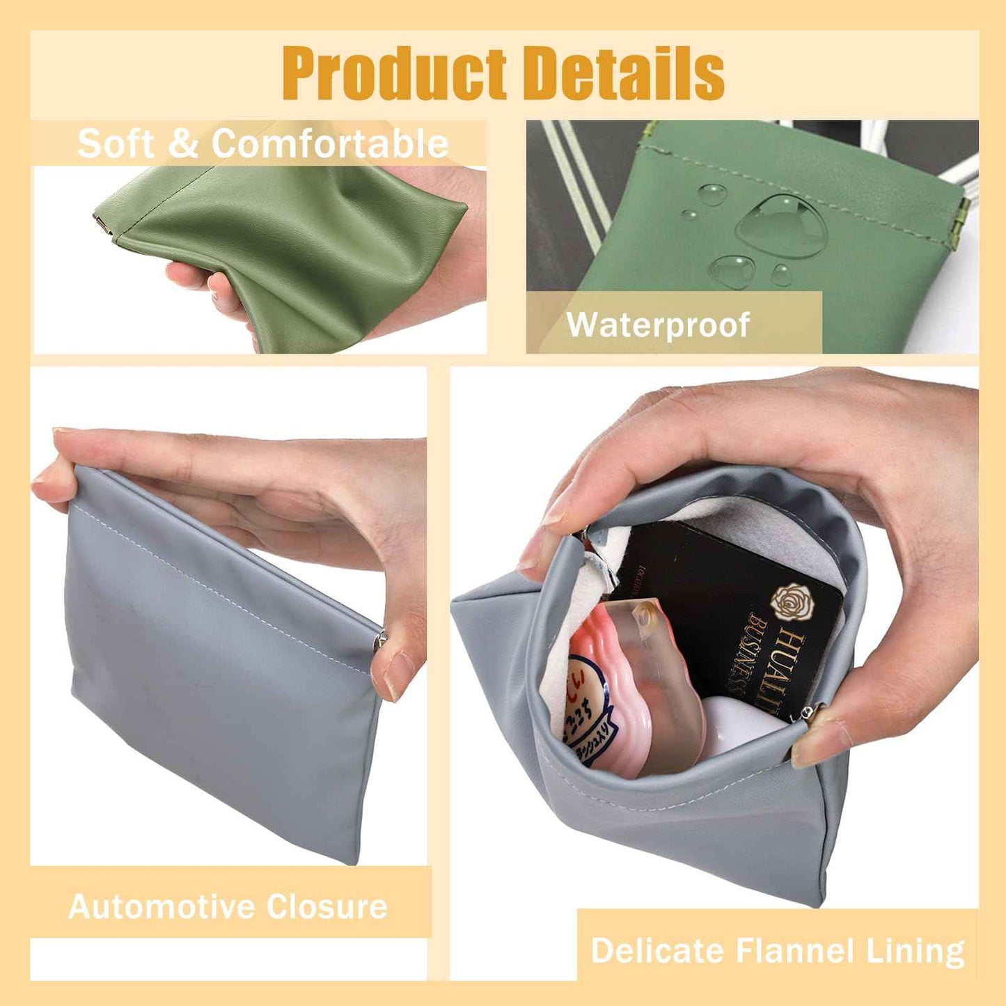 WRINGKIT 18 Pcs Snap Closure Pouches, Small 4.7 Inch Squeeze Coin Purse Pouch, Waterproof Portable Mini Makeup Bag, No Zipper Self-Closing Pocket Cosmetic Bag for Women Jewelry Lipstick Headphones