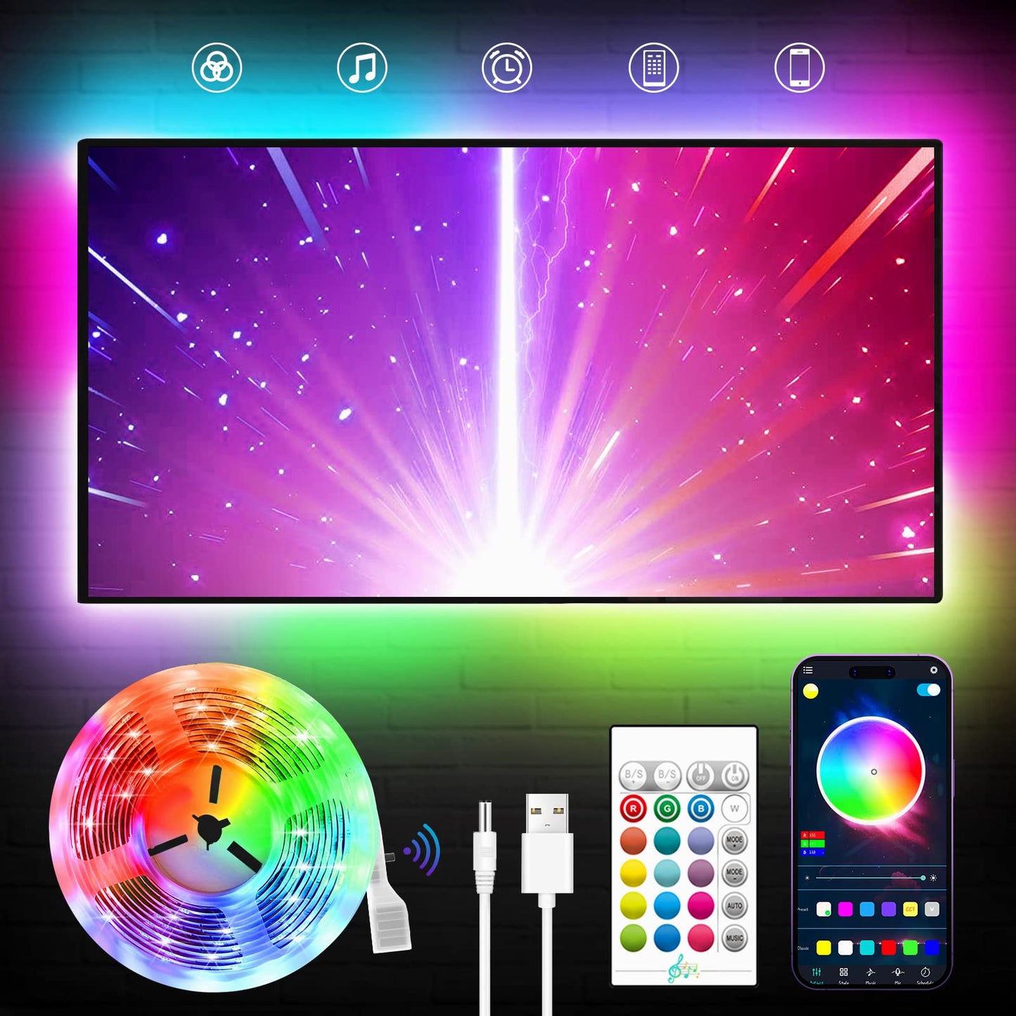 KANTUTOE TV LED Backlight, 23ft TV LED Lights for 70-100 Inch, RGB LED Lights for TV with Remote, Music Sync Bluetooth APP Control TV LED Strip Lights USB Powered for Bedroom/Gaming Room