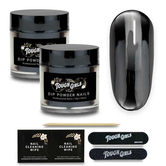 TOUGH GIRLS | Dip Powder | Includes Cuticle Stick, Nail File, Nail Buffer & Nail Wipes (Black | 2-Pack)